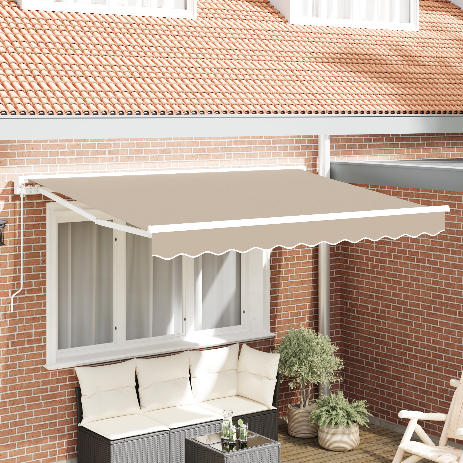 Beige Handmatige Uittrekbare Zonwering, 300 x 200 cm