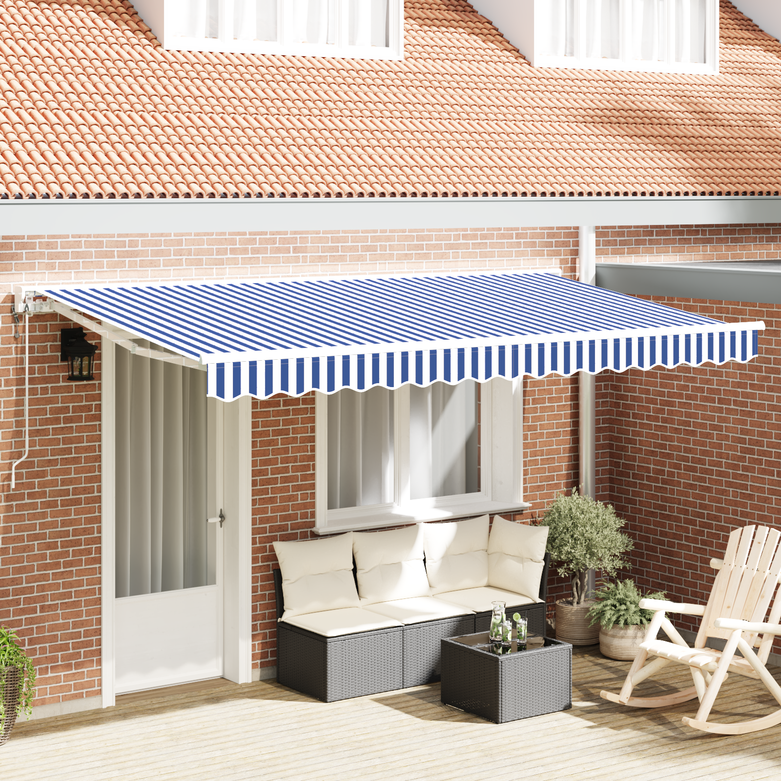 vidaXL Cortina Retractabilă Manual Albastru și Alb 350x200 cm țesătură