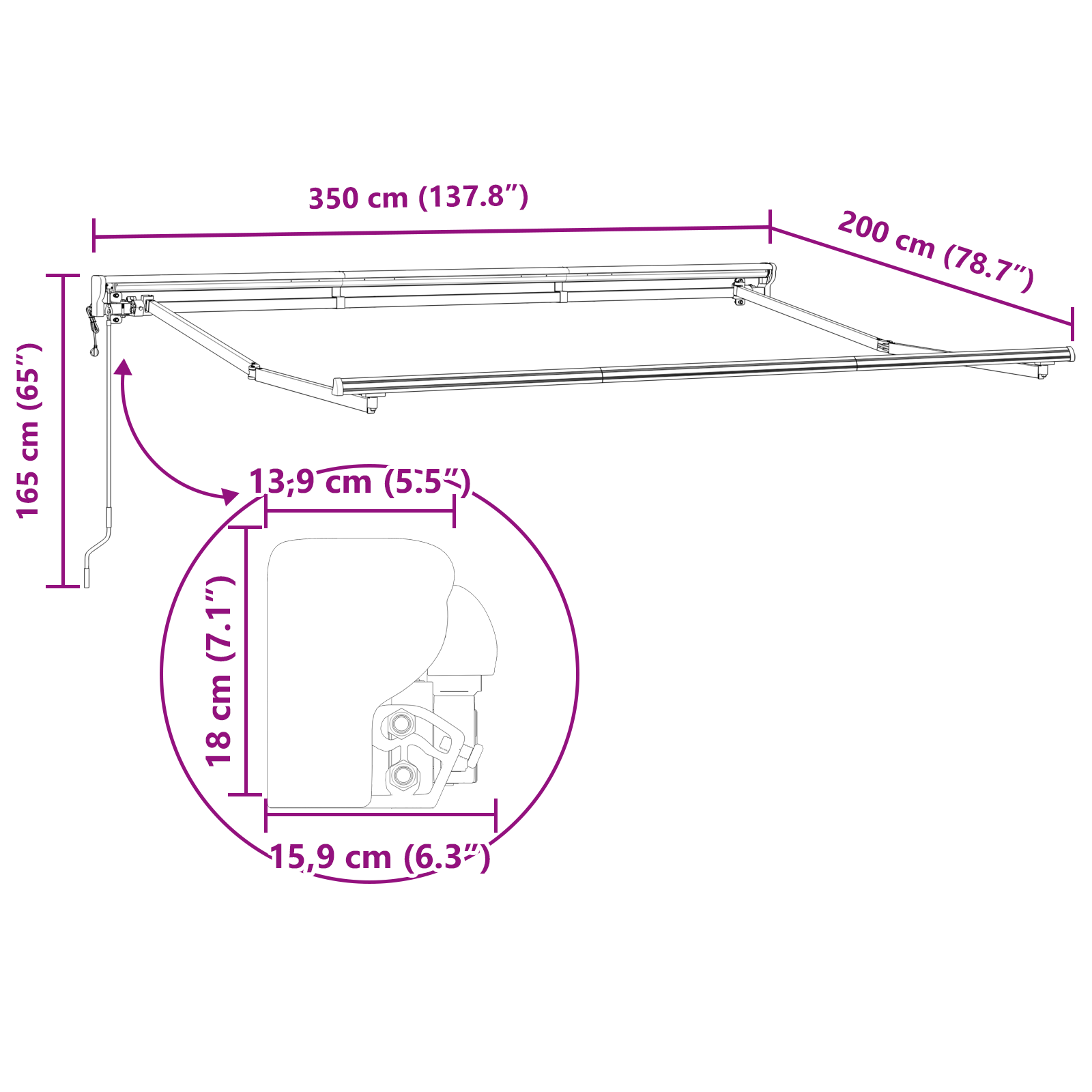 Zijde Frame Bordeauxrood 350 x 200 cm Polyester met PU-coating