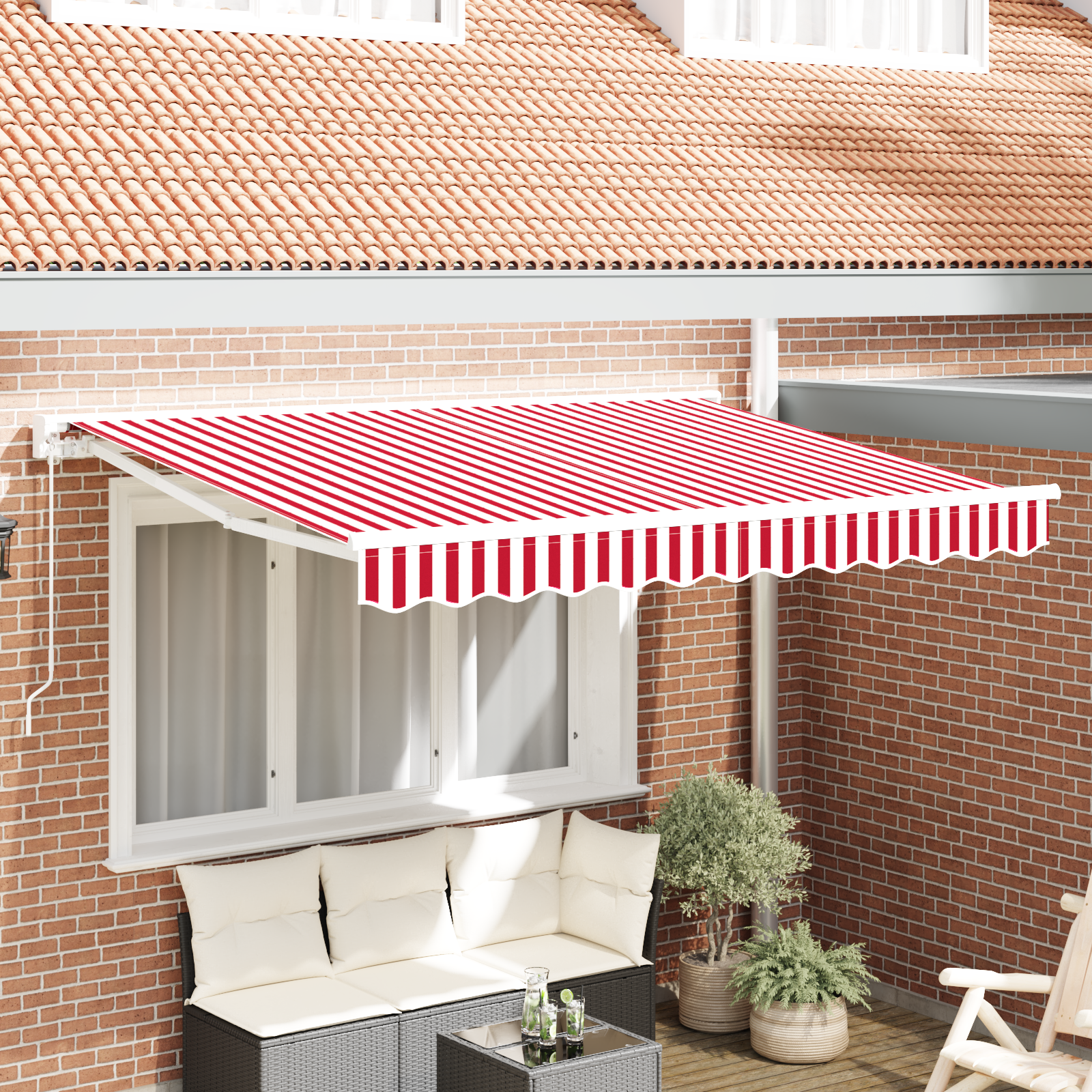 Handmatig Uittrekbaar Zonnescherm Rood en Wit 350×200 cm