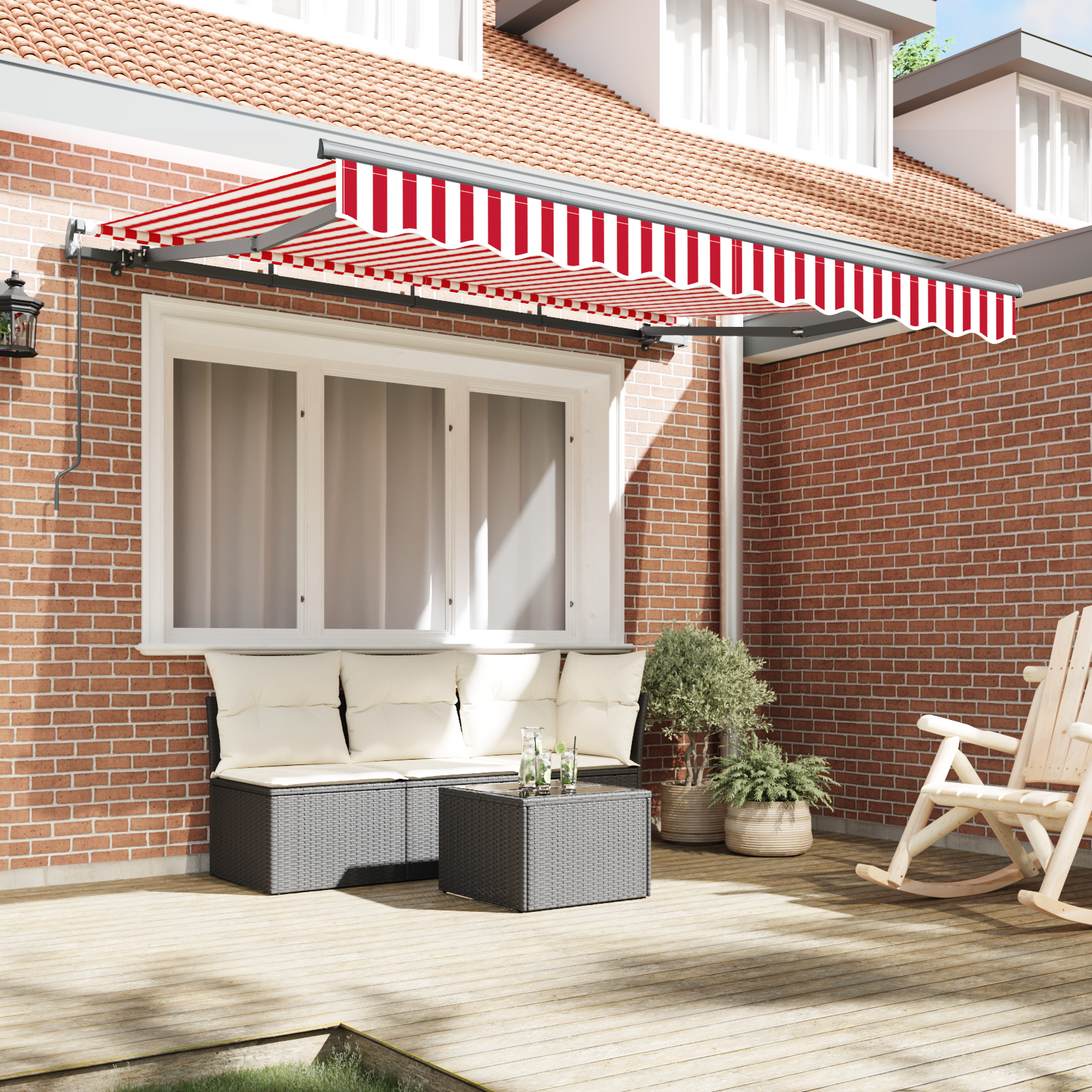 Rankinė Ištraukiama Pavėsių Uždanga Raudona ir Balta 350x200 cm - Image 3