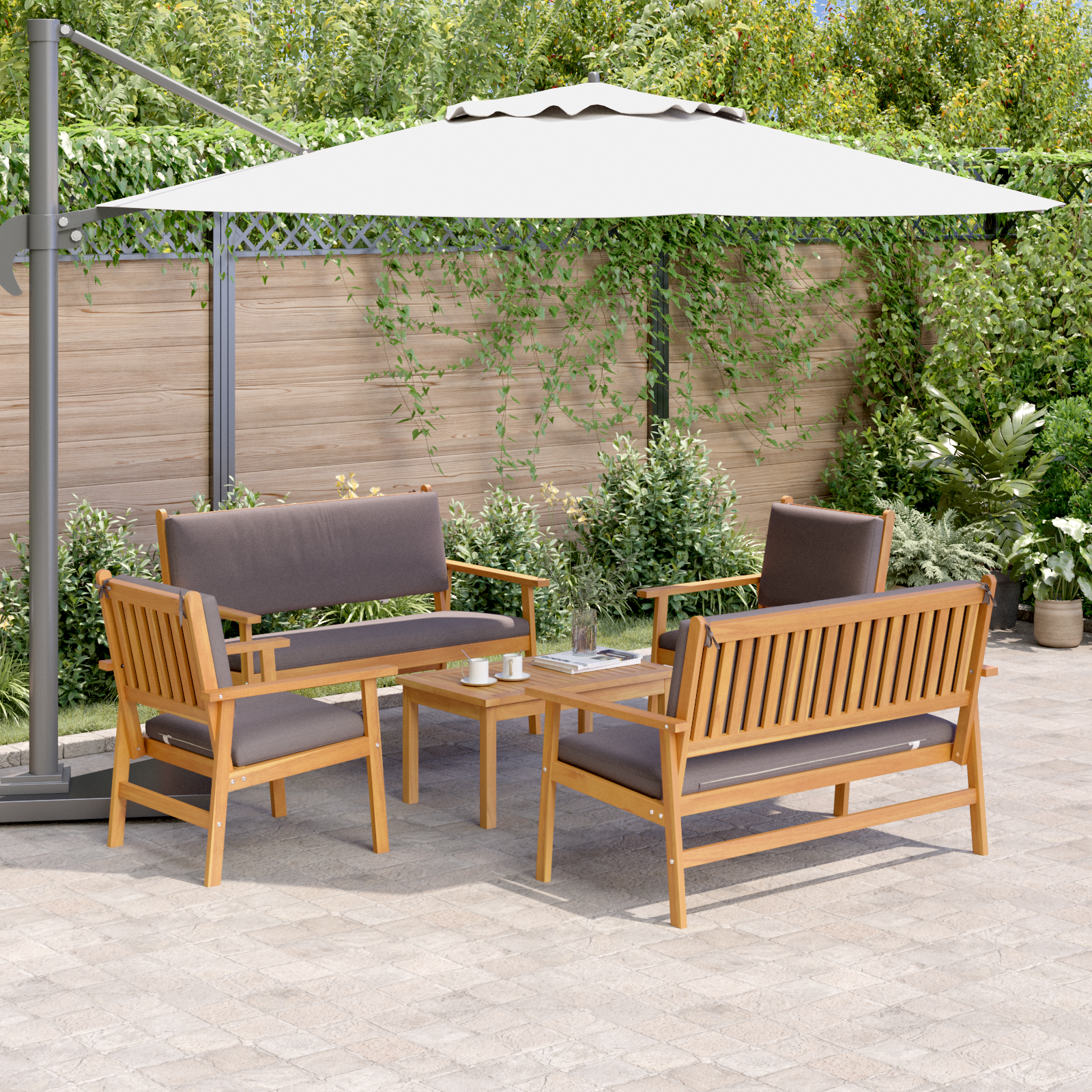 5 Piece Garden Sofa Set with Cushions Solid Wood Acacia