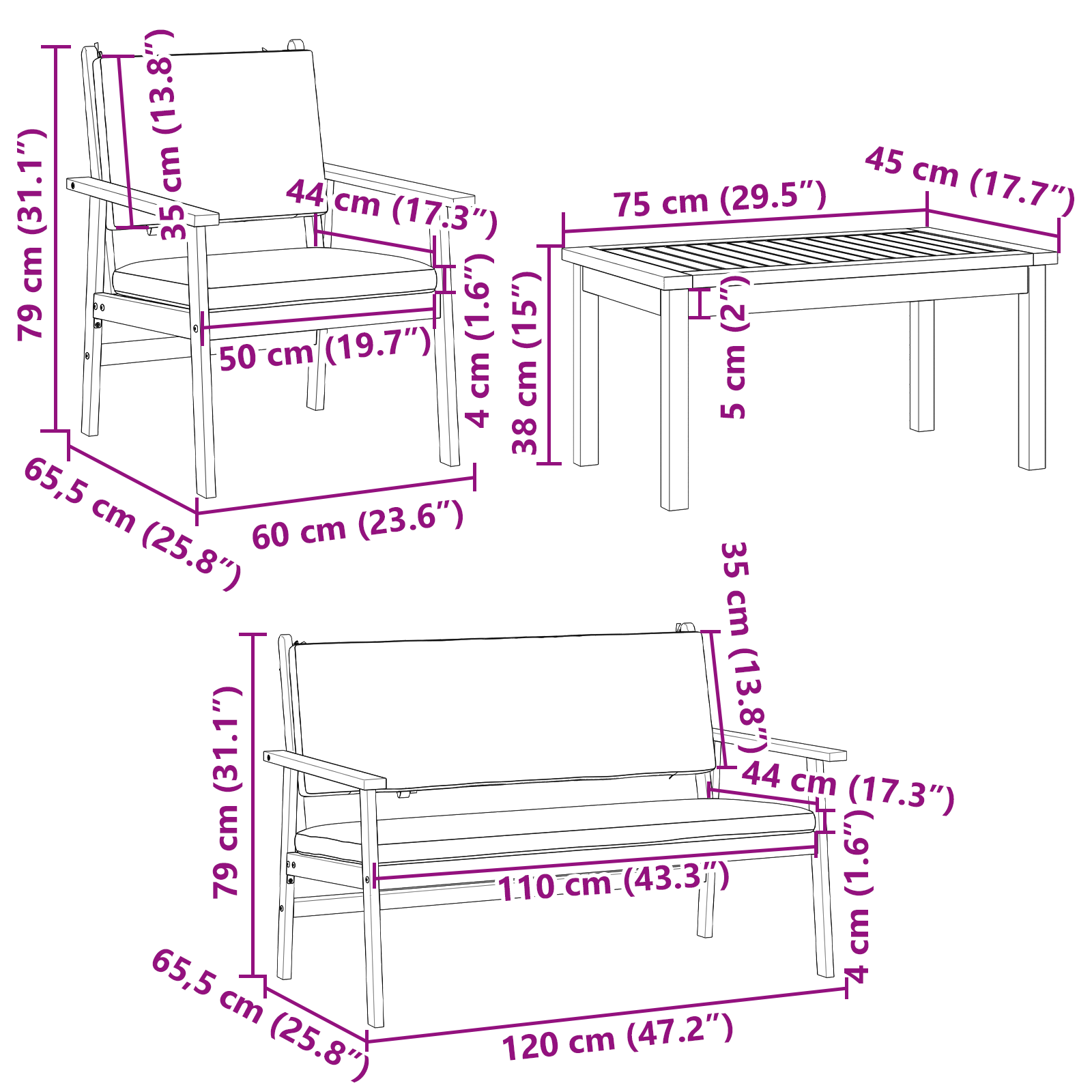 5 Piece Garden Sofa Set with Cushions Solid Wood Acacia - Image 11
