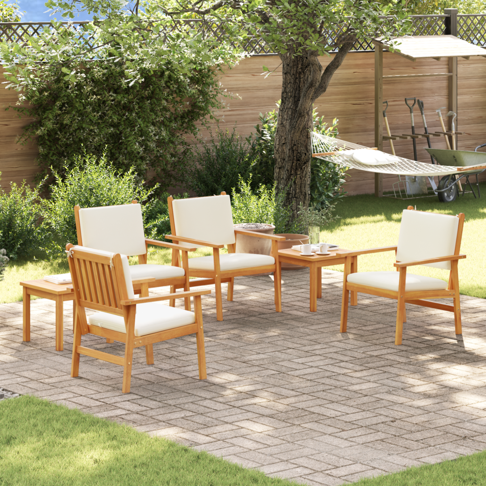 6 Piece Garden Dining Set with Cushions Solid Wood Acacia - Image 4