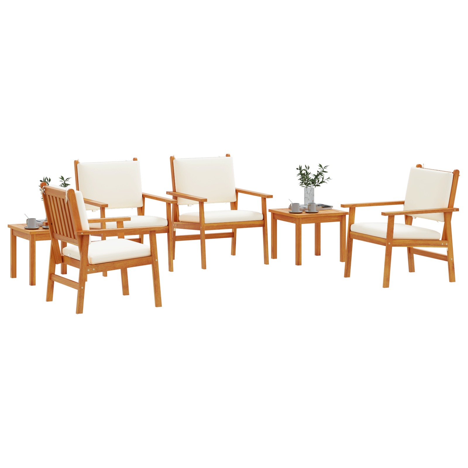 6 Piece Garden Dining Set with Cushions Solid Wood Acacia - Image 3