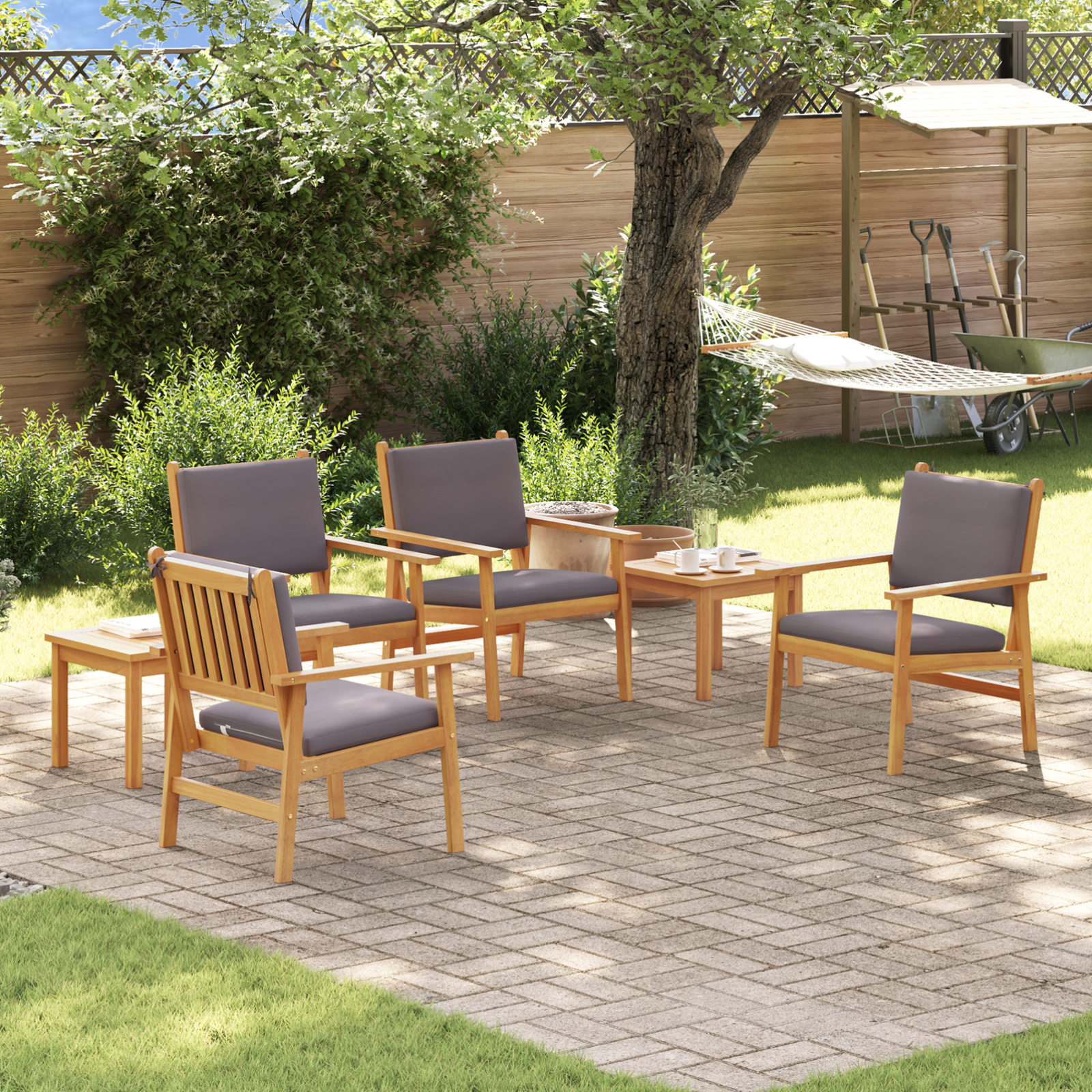 6 Piece Garden Dining Set with Cushions Solid Wood Acacia - Image 4