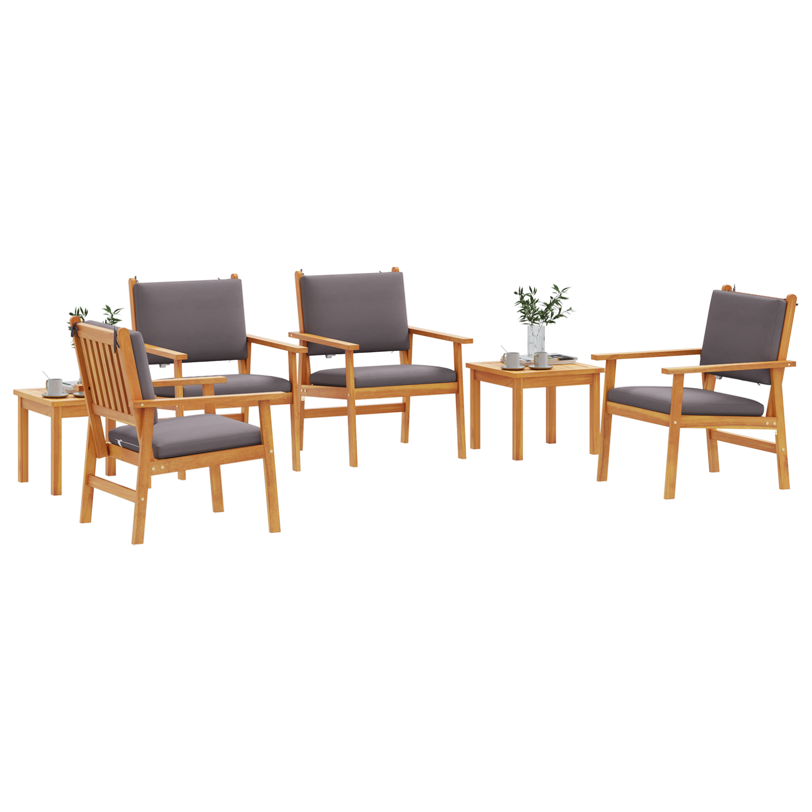 6 Piece Garden Dining Set with Cushions Solid Wood Acacia - Image 3
