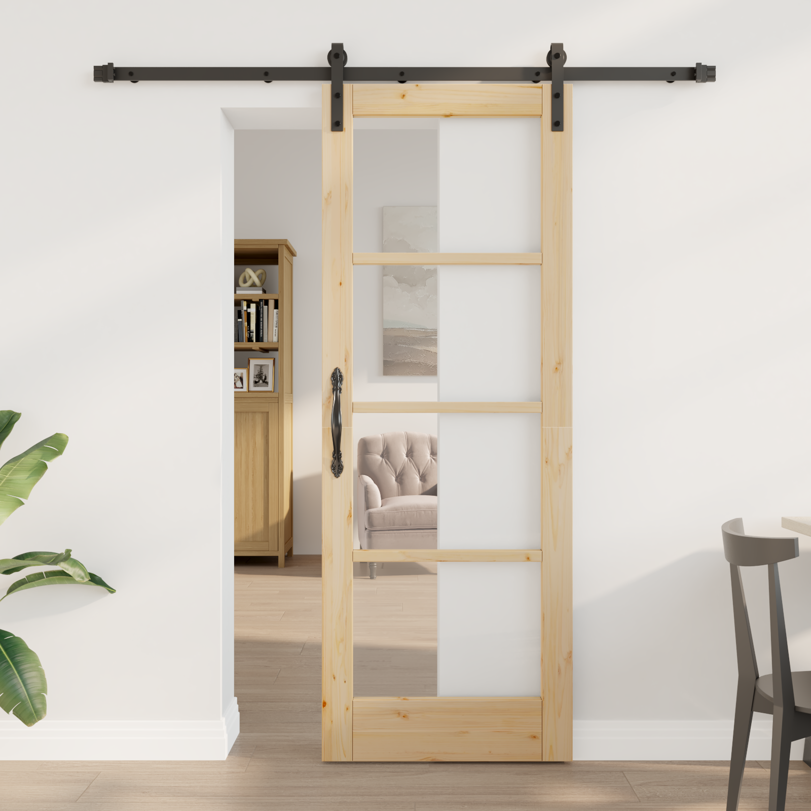 Sliding Door with Hardware Set 'ORKDAL'Solid Wood & Glass