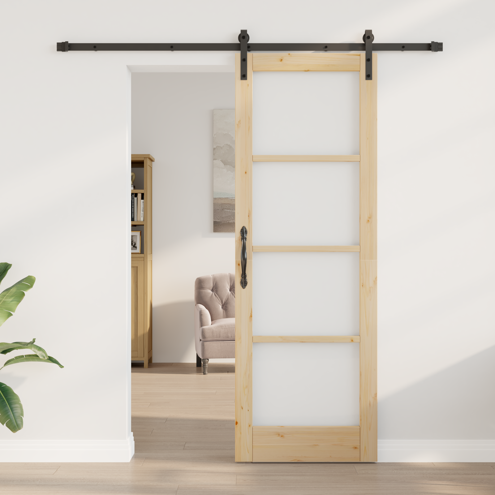Sliding Door with Hardware Set 'ORKDAL'Solid Wood & Glass - Image 3