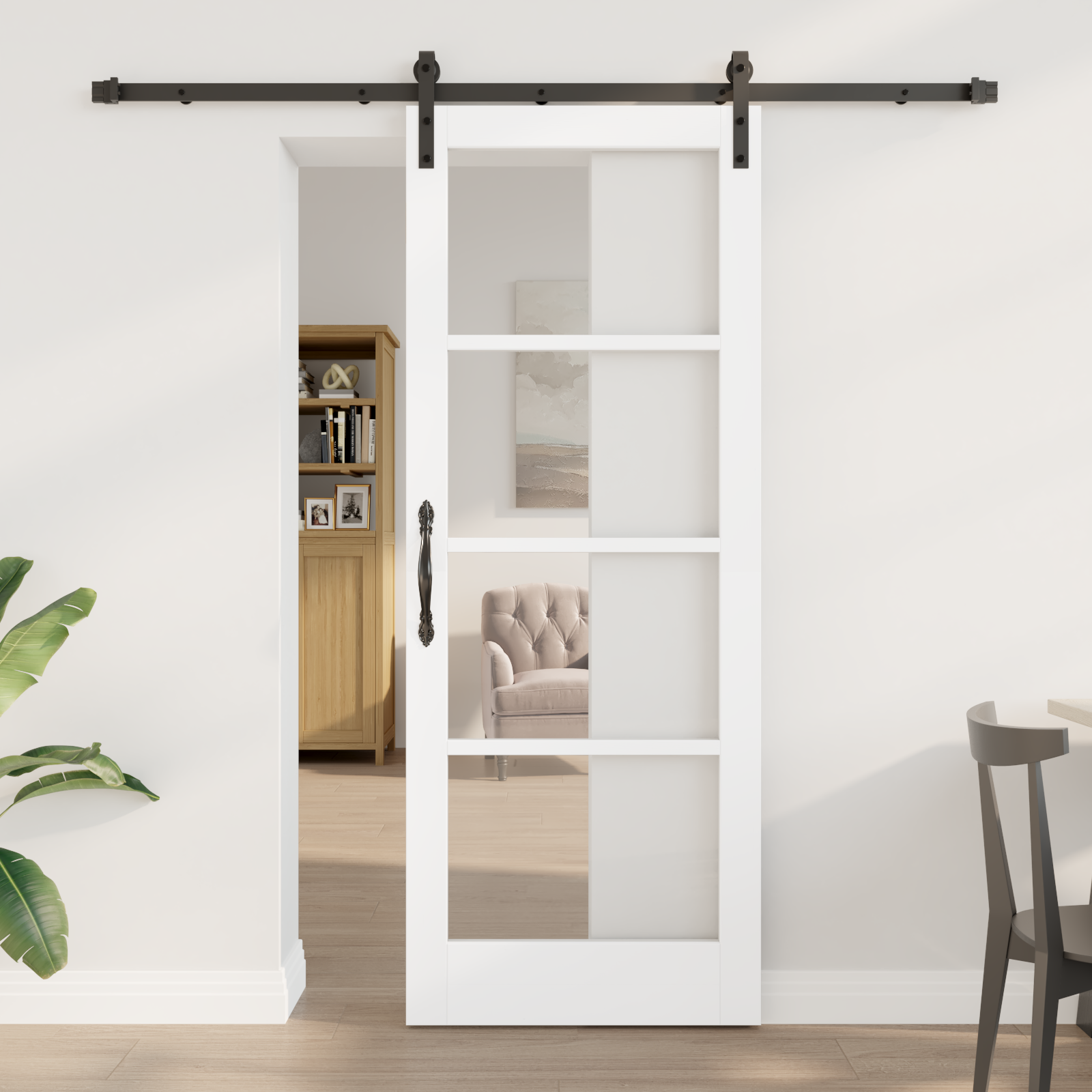 Sliding Door with Hardware Set "ORKDAL" White Solid Wood & Glass