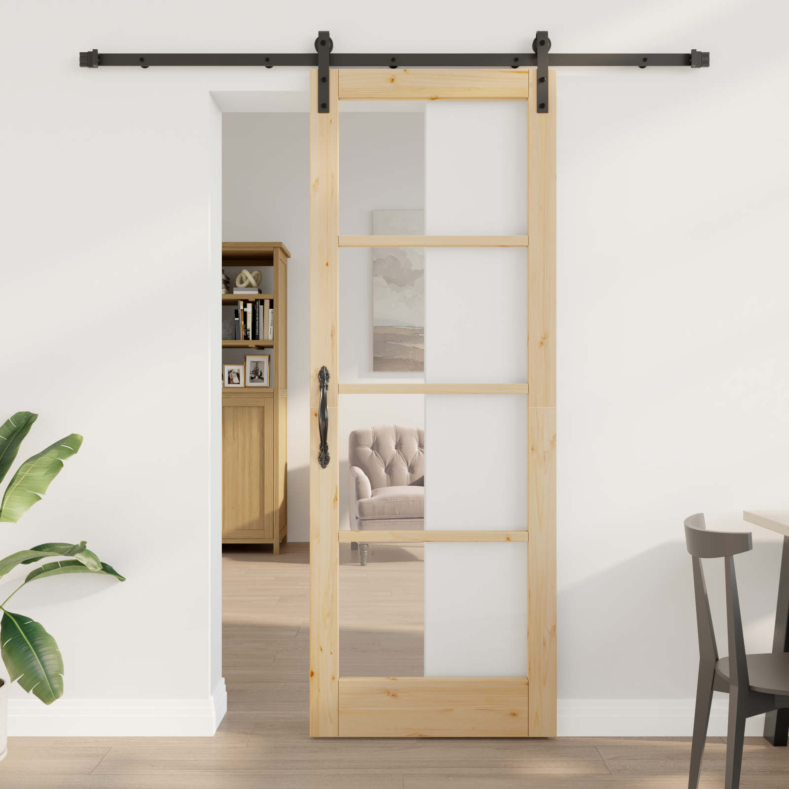 Sliding Door with Hardware Set "ORKDAL" Solid Wood & Glass