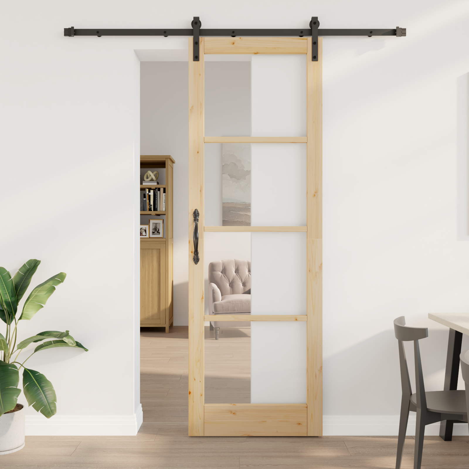 Sliding Door with Hardware Set "ORKDAL" Solid Wood & Glass