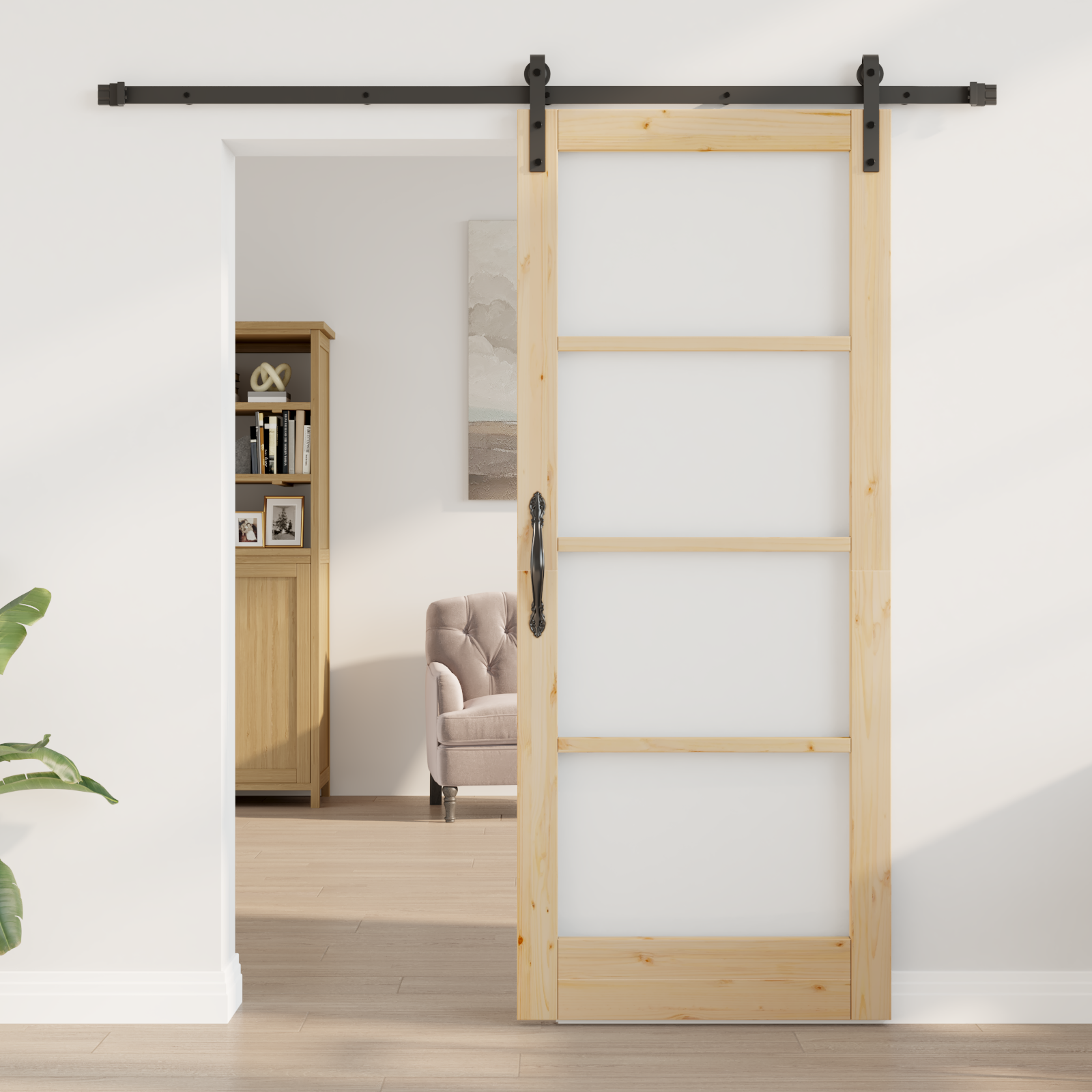 Sliding Door with Hardware Set "ORKDAL" Solid Wood & Glass - Image 3