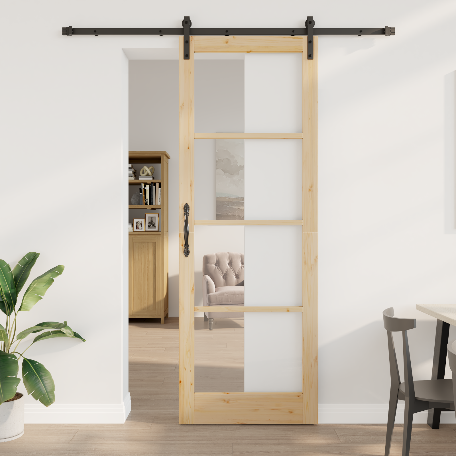 Sliding Door with Hardware Set 'ORKDAL'Solid Wood & Glass