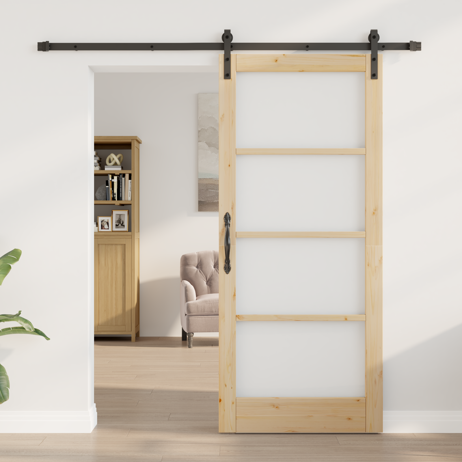Sliding Door with Hardware Set "ORKDAL" Solid Wood & Glass - Image 3