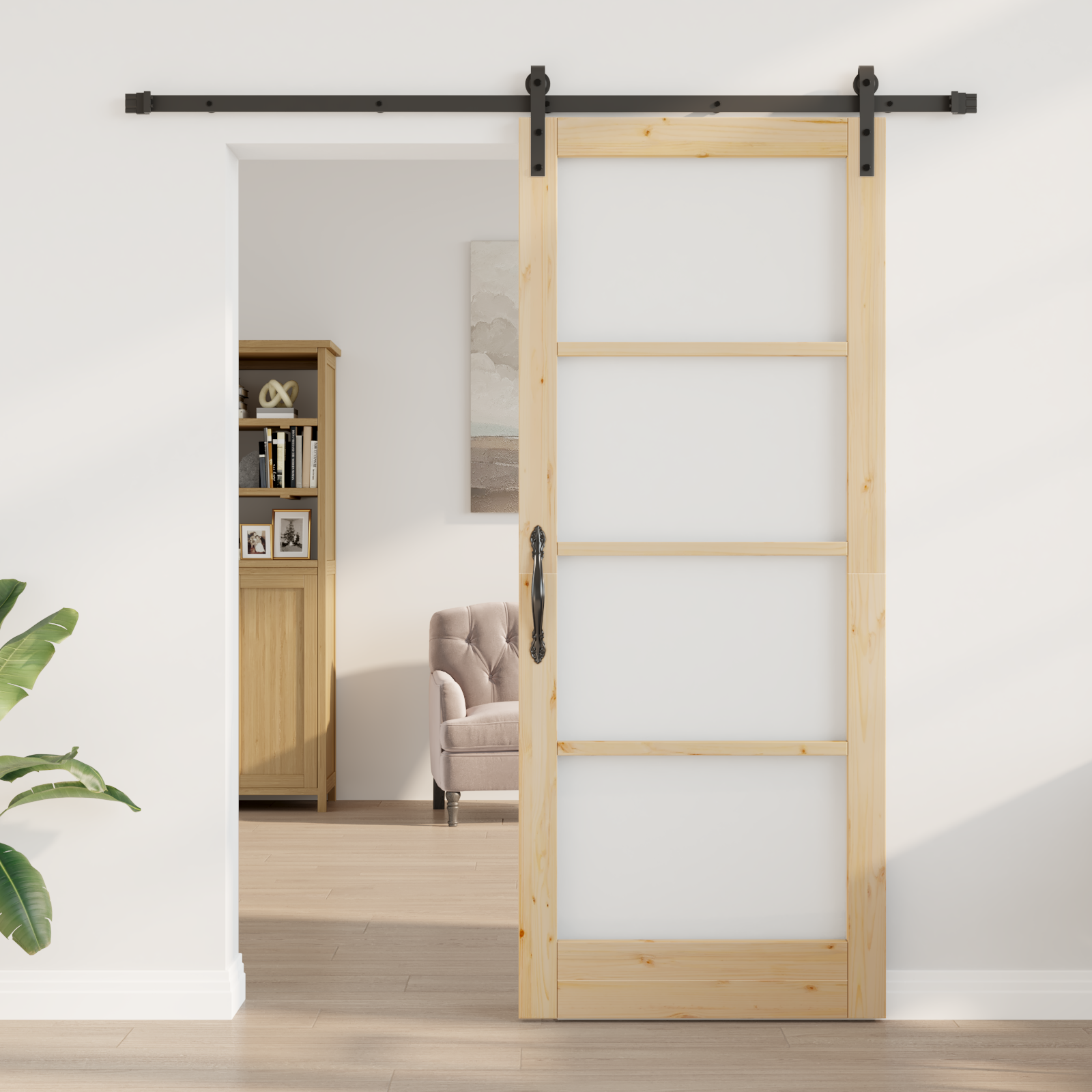 Sliding Door with Hardware Set "ORKDAL" Solid Wood & Glass - Image 3