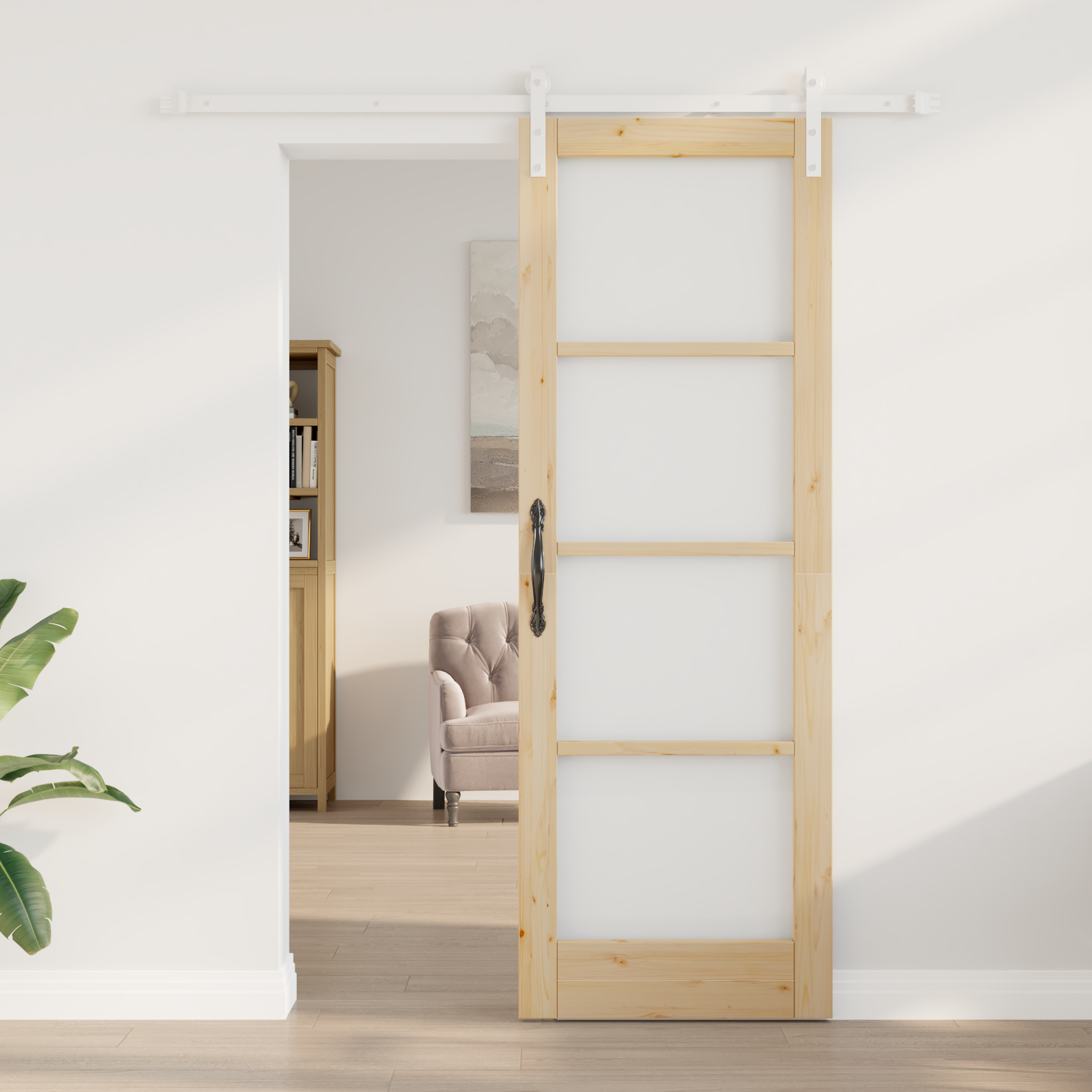 Sliding Door with Hardware Set "ORKDAL" Solid Wood & Glass - Image 3