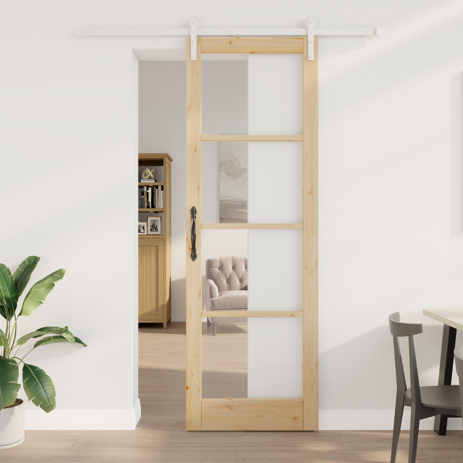 Sliding Door with Hardware Set 'ORKDAL'Solid Wood & Glass