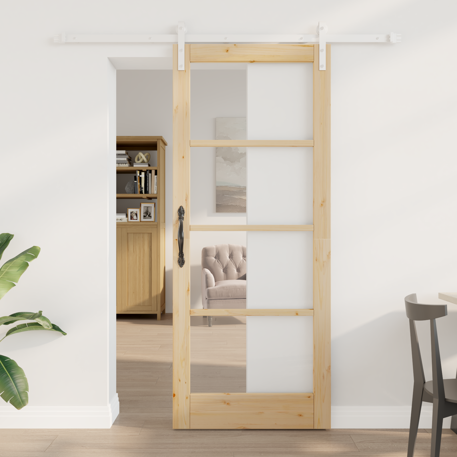 Sliding Door with Hardware Set "ORKDAL" Solid Wood & Glass