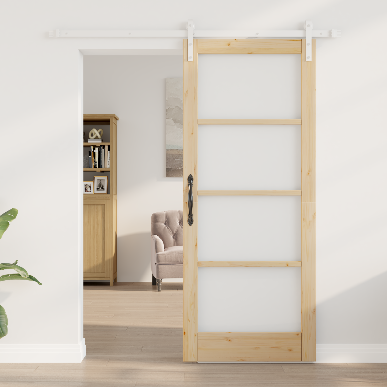Sliding Door with Hardware Set "ORKDAL" Solid Wood & Glass - Image 3