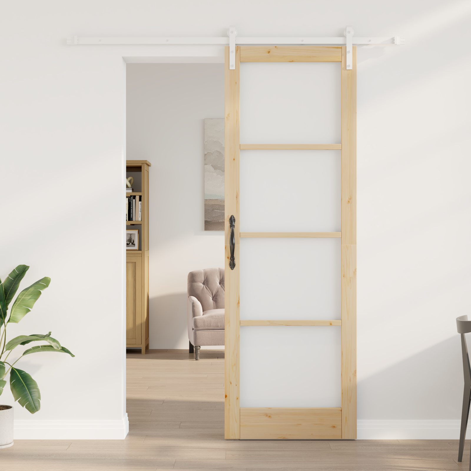 Sliding Door with Hardware Set "ORKDAL" Solid Wood & Glass - Image 3