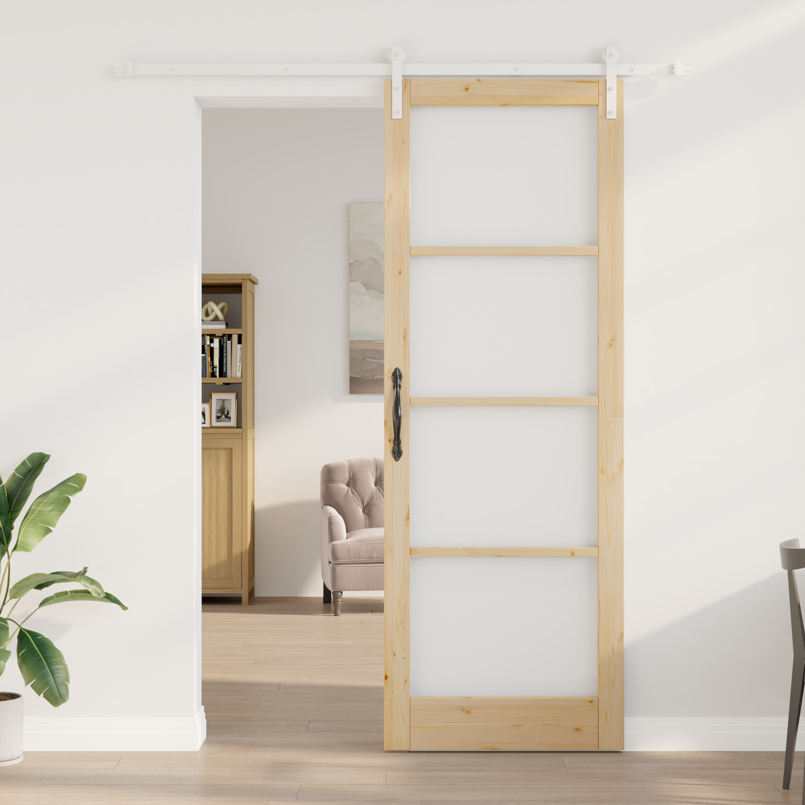 Sliding Door with Hardware Set 'ORKDAL'Solid Wood & Glass - Image 3
