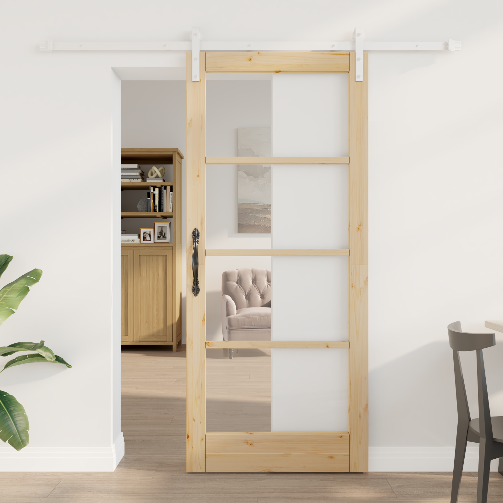 Sliding Door with Hardware Set 'ORKDAL'Solid Wood & Glass