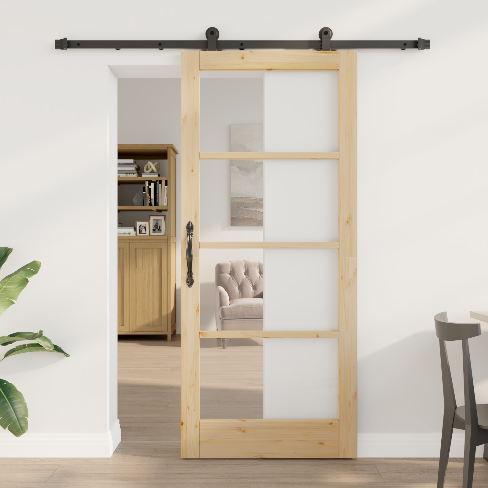 Sliding Door with Hardware Set 'ORKDAL'Solid Wood & Glass