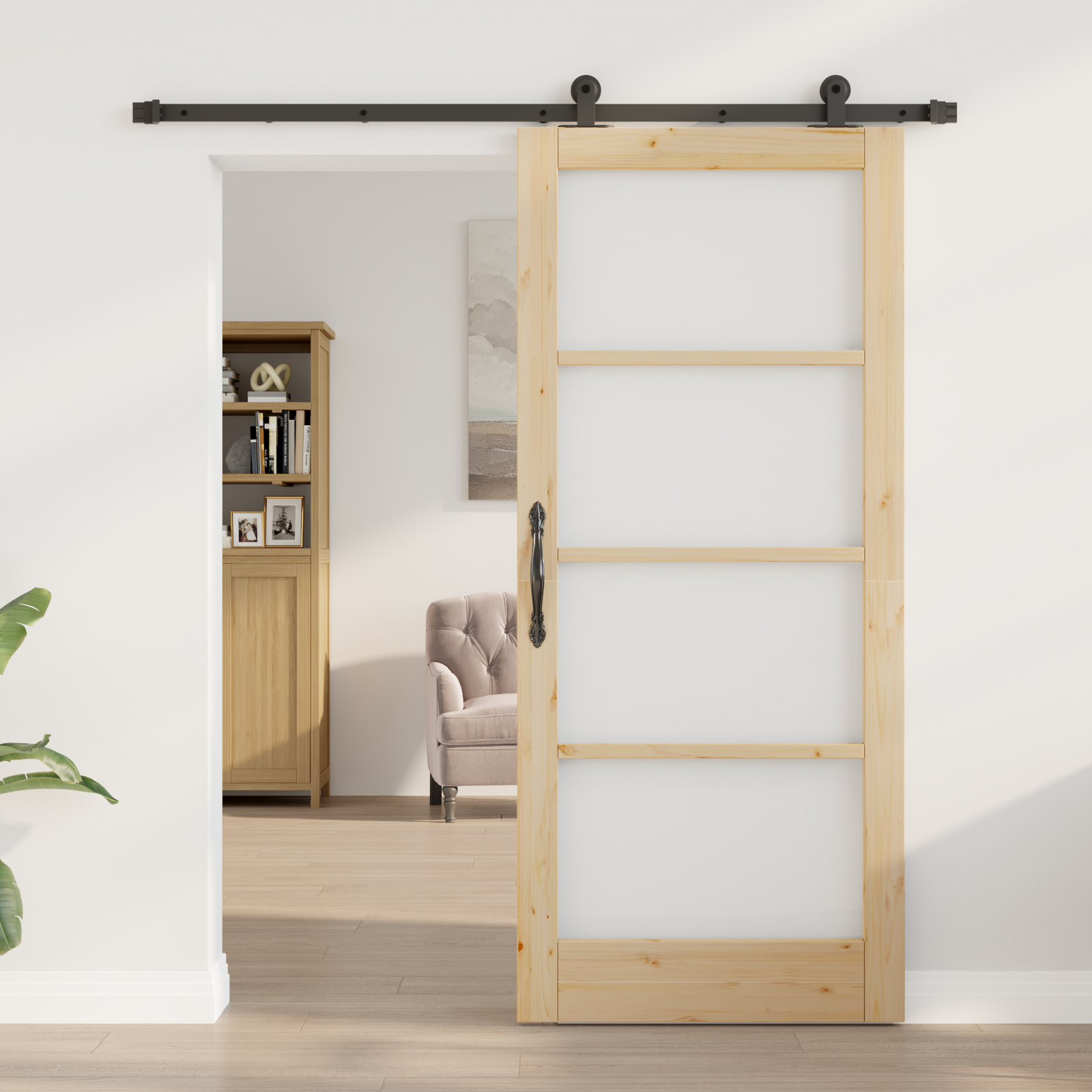 Sliding Door with Hardware Set 'ORKDAL'Solid Wood & Glass - Image 3