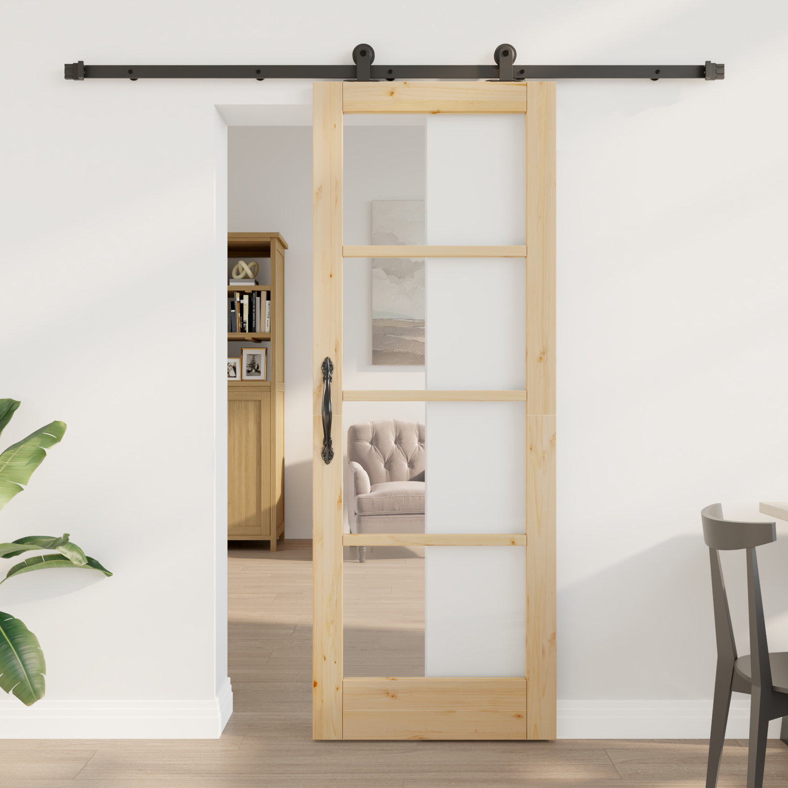 Sliding Door with Hardware Set 'ORKDAL'Solid Wood & Glass