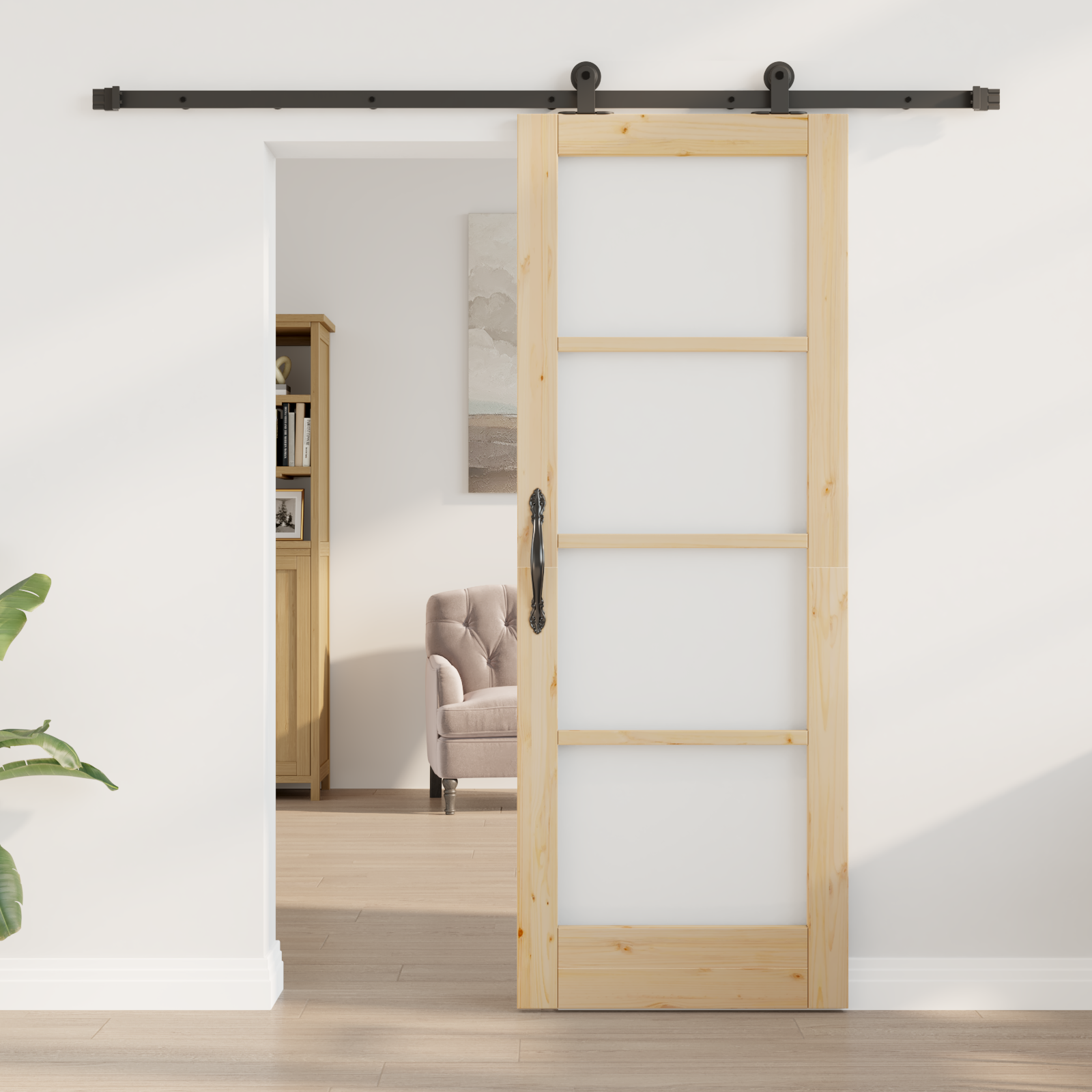 Sliding Door with Hardware Set 'ORKDAL'Solid Wood & Glass - Image 3