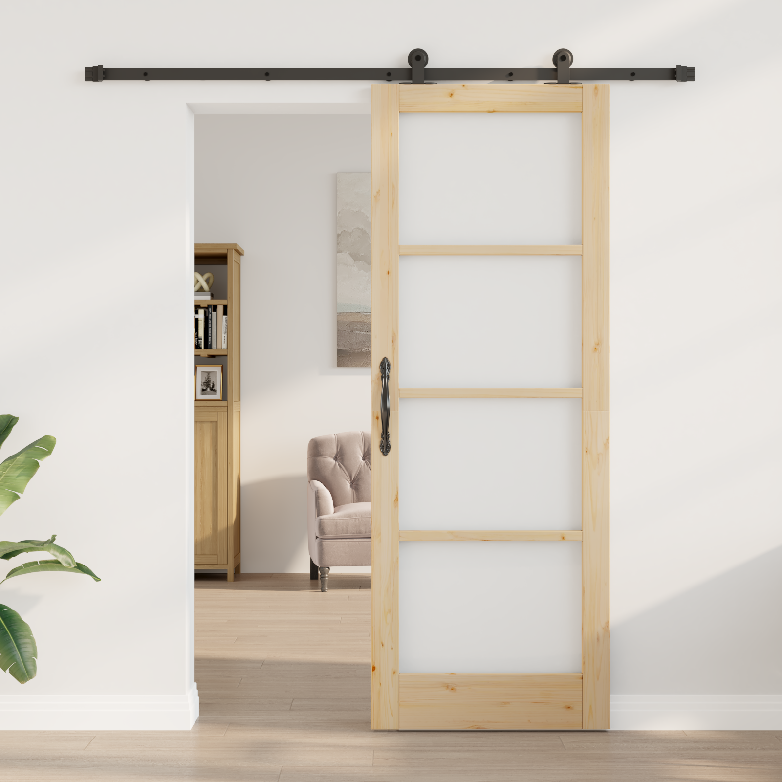 Sliding Door with Hardware Set 'ORKDAL'Solid Wood & Glass - Image 3