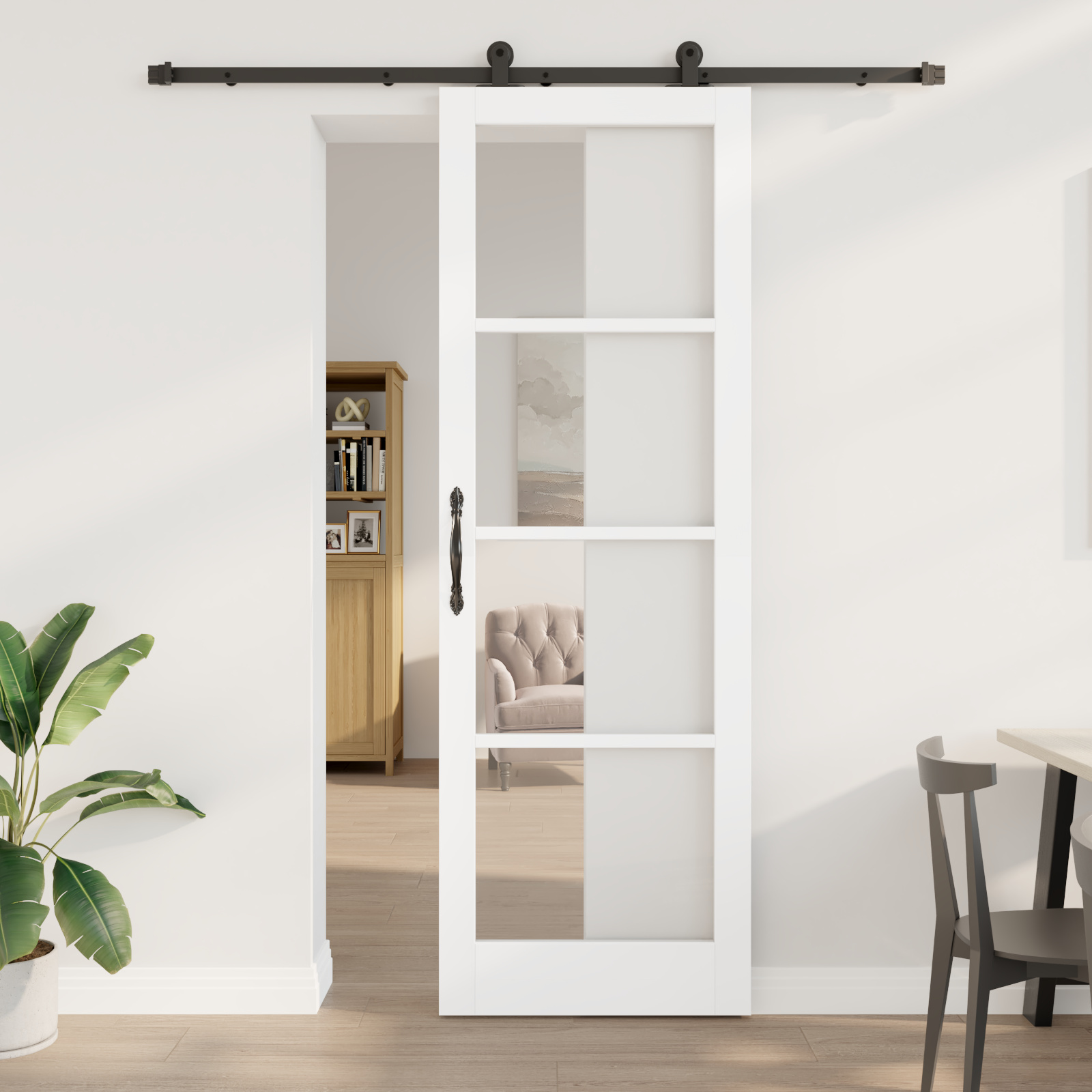 Sliding Door with Hardware Set 'ORKDAL'White Solid Wood & Glass
