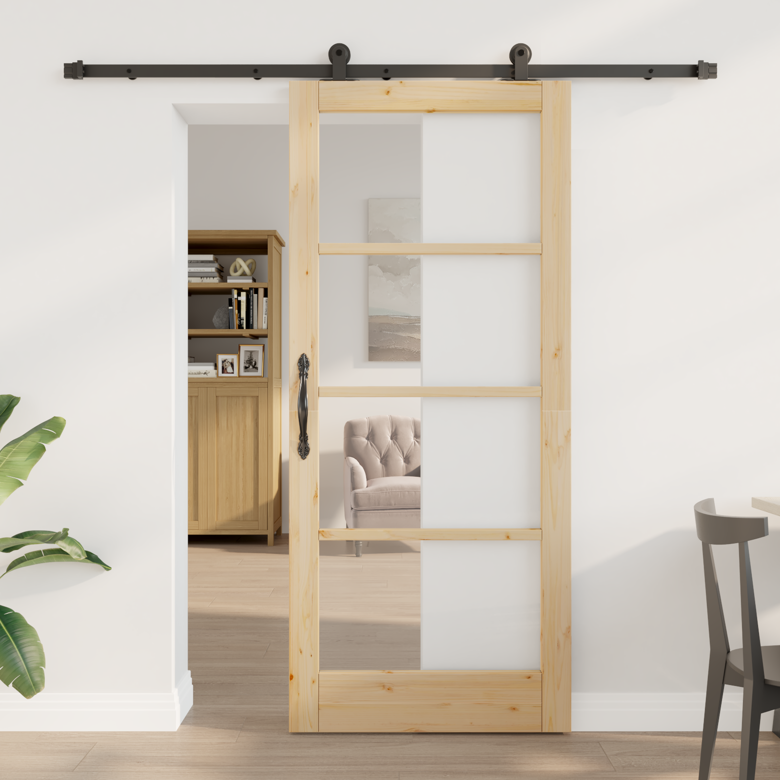 Sliding Door with Hardware Set 'ORKDAL'Solid Wood & Glass