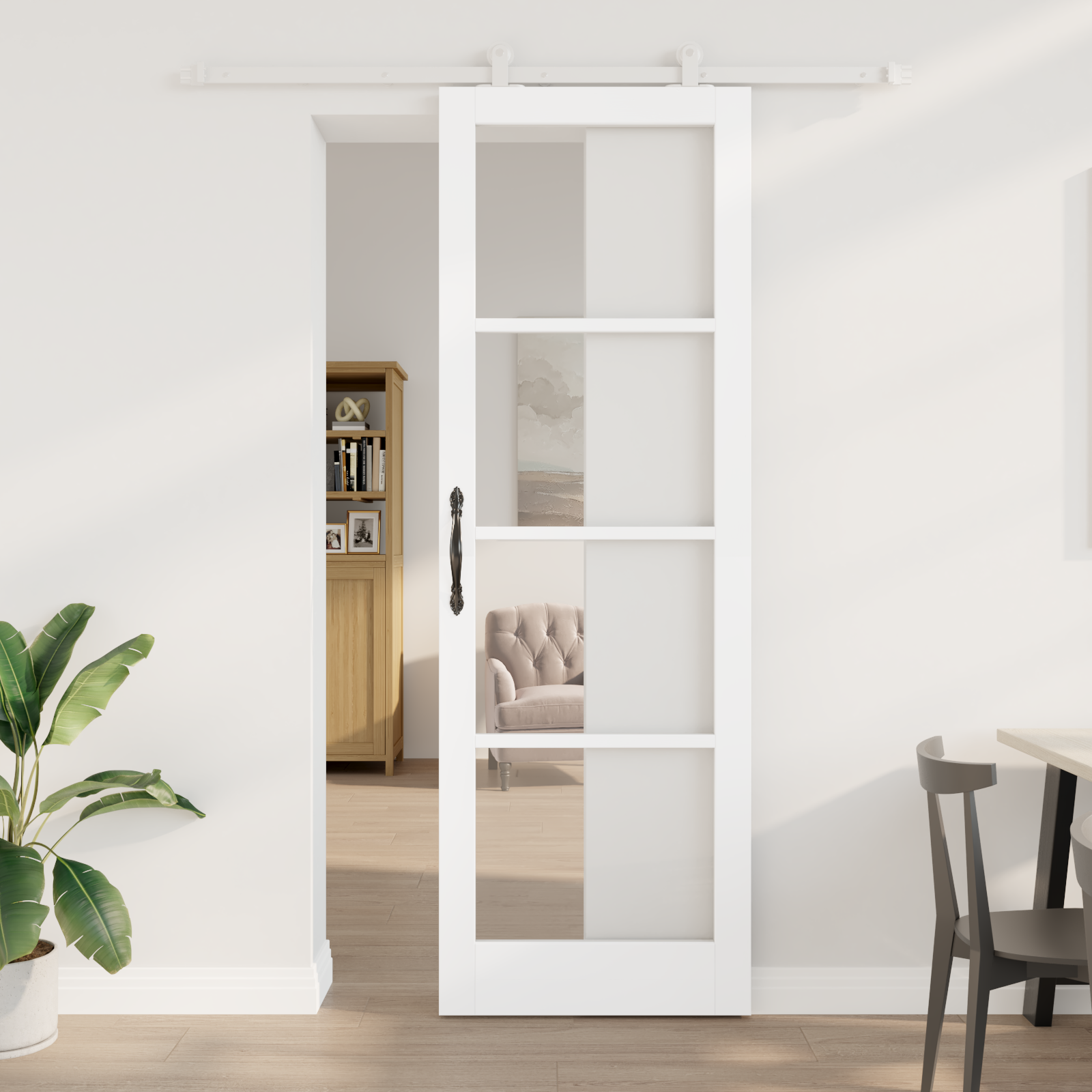 Sliding Door with Hardware Set 'ORKDAL'White Solid Wood&Glass
