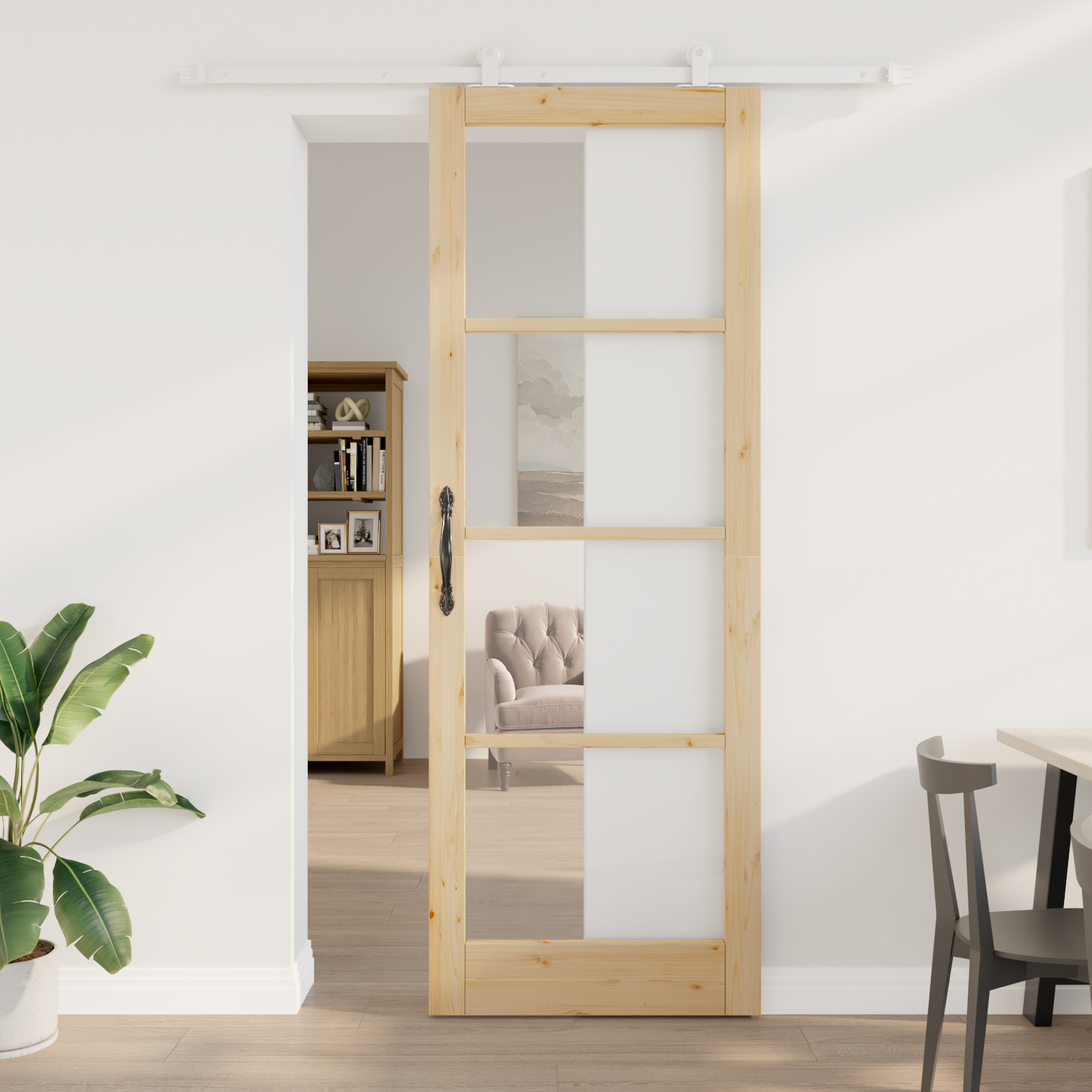 Sliding Door with Hardware Set 'ORKDAL'Solid Wood & Glass