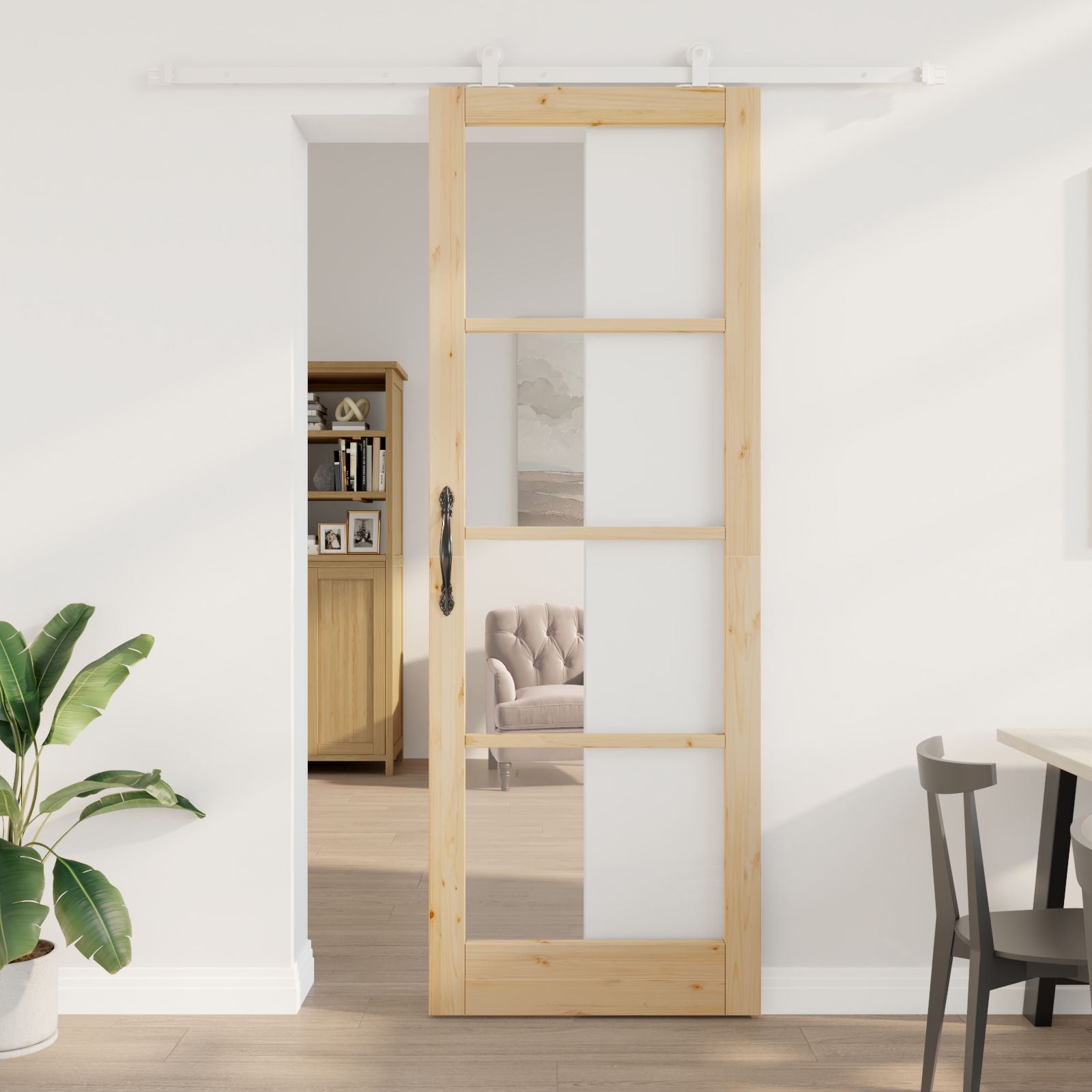 Sliding Door with Hardware Set 'ORKDAL'Solid Wood & Glass