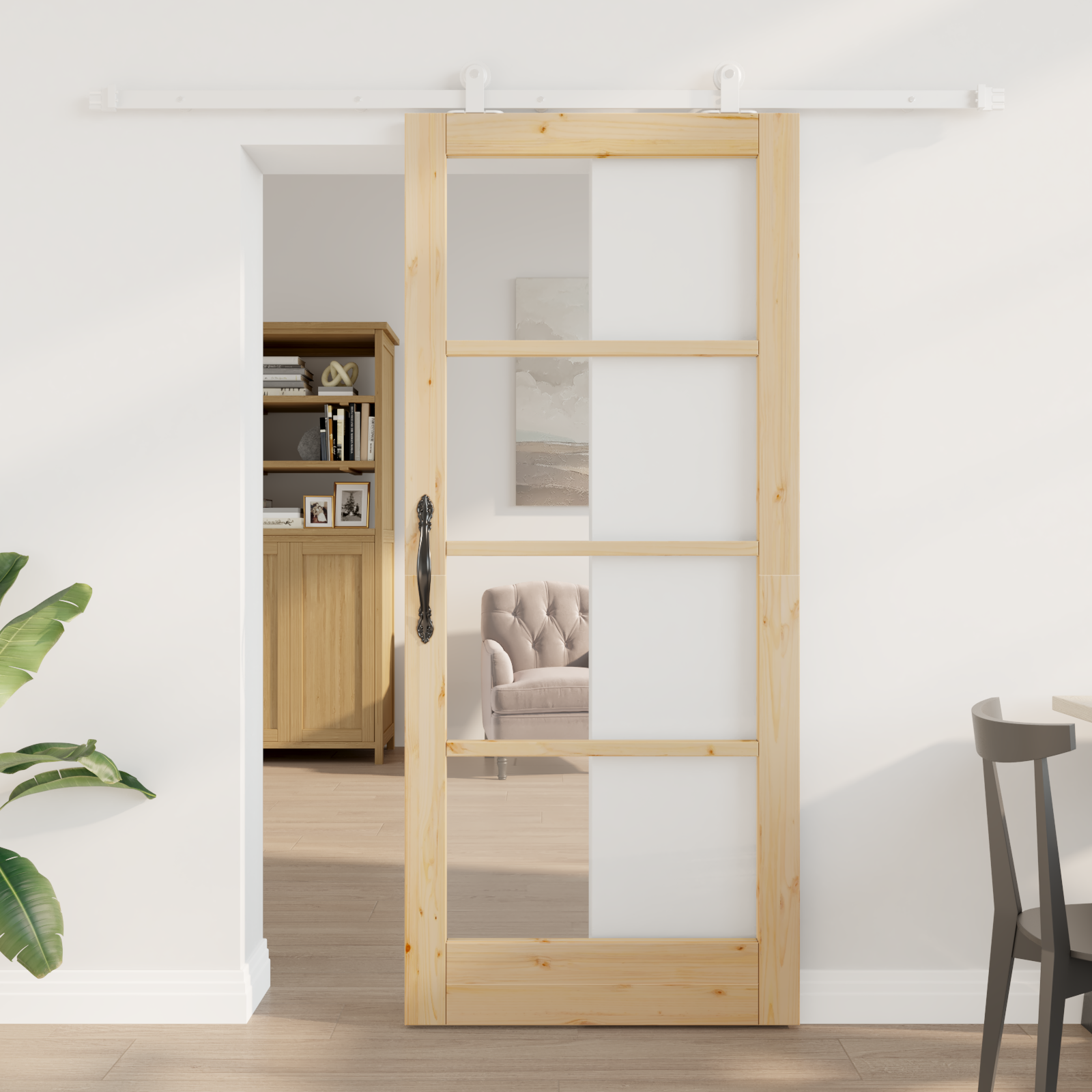 Sliding Door with Hardware Set 'ORKDAL'Solid Wood & Glass