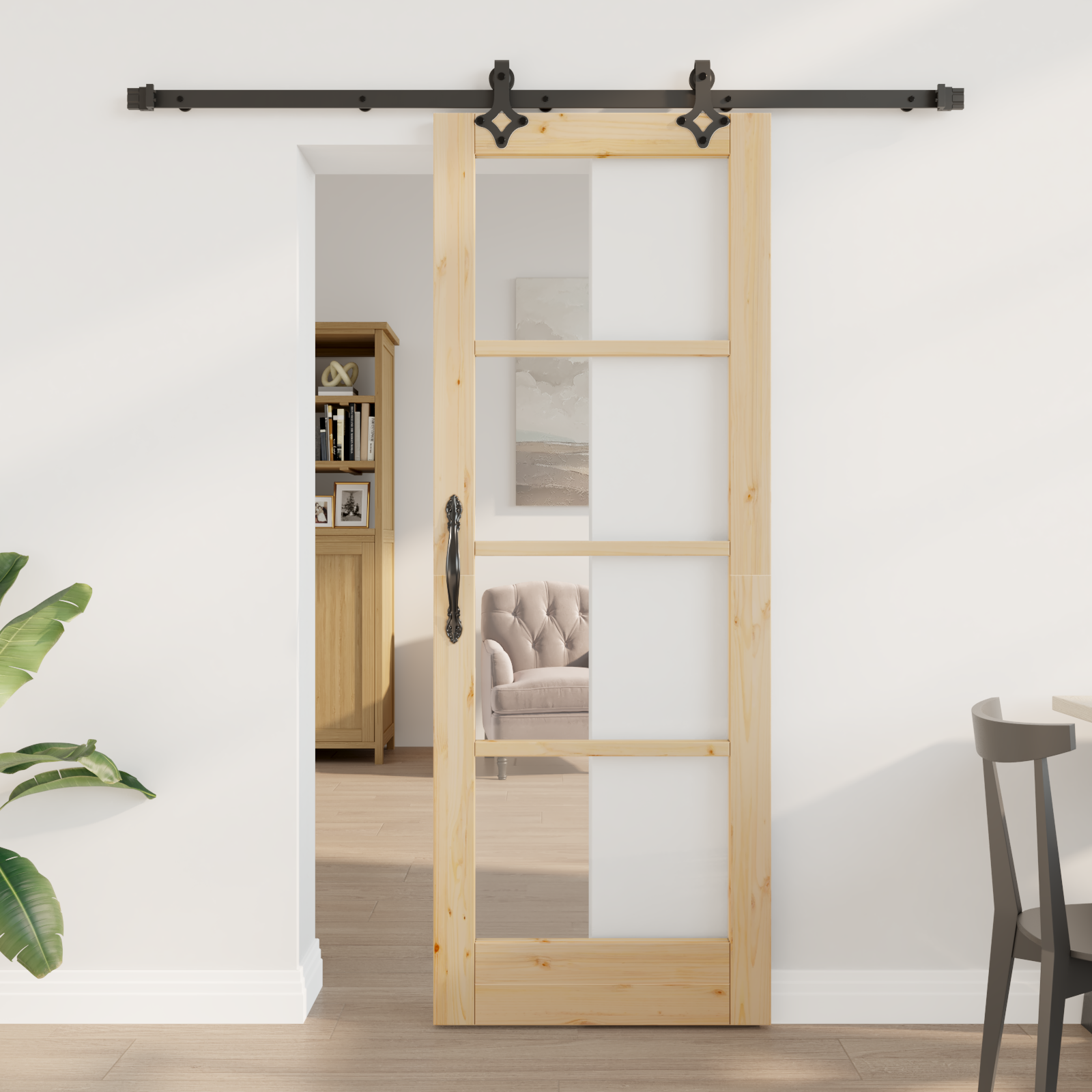 Sliding Door with Hardware Set "ORKDAL" Solid Wood & Glass