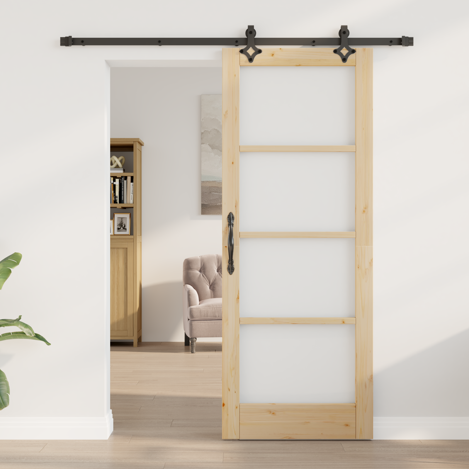 Sliding Door with Hardware Set "ORKDAL" Solid Wood & Glass - Image 3