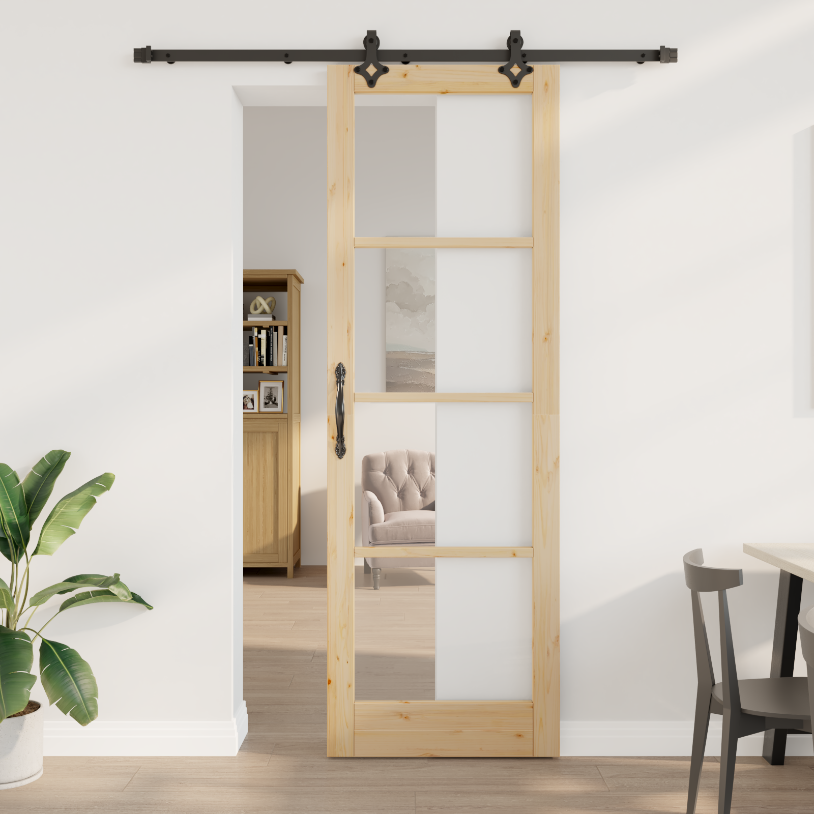 Sliding Door with Hardware Set “ORKDAL” Solid Wood & Glass