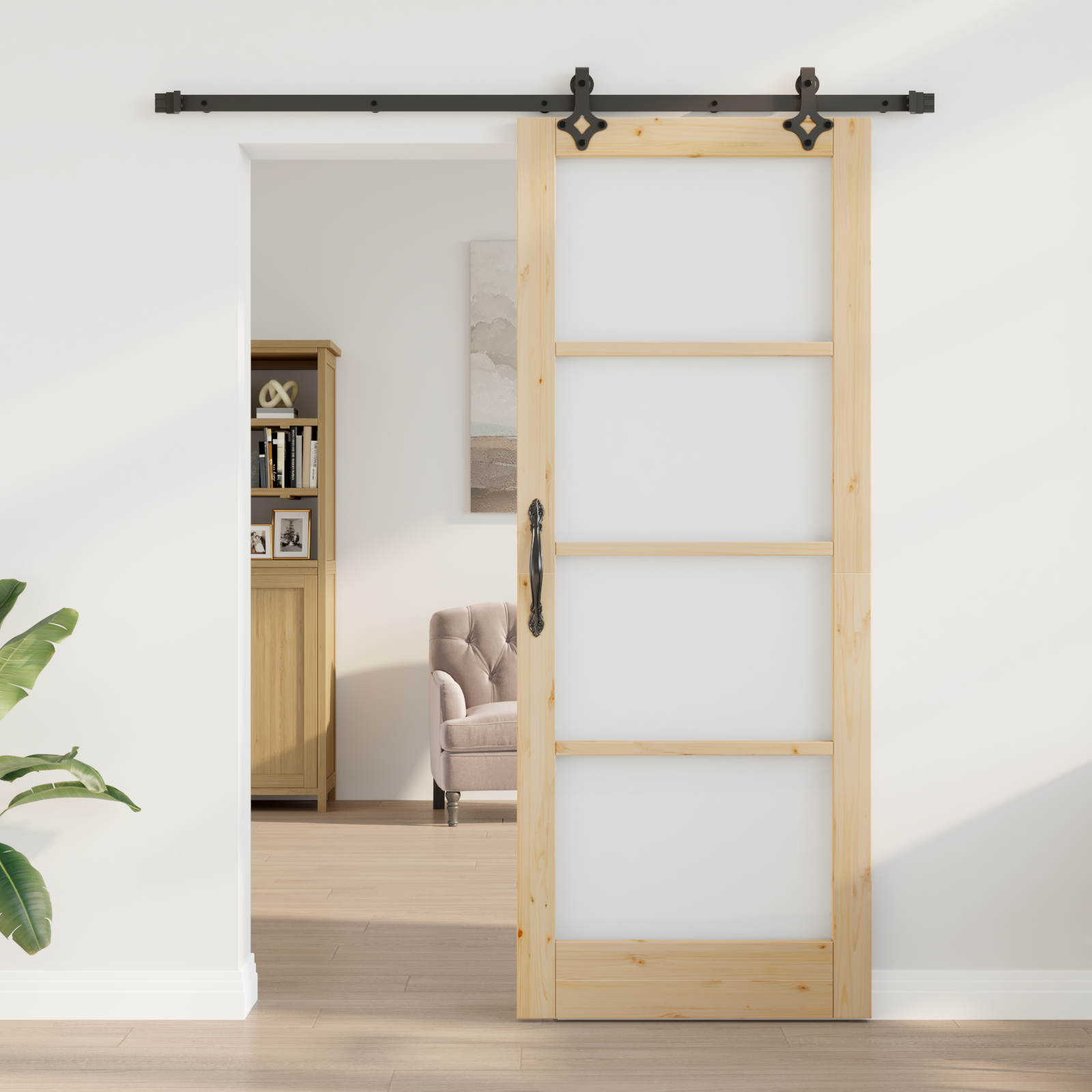 Sliding Door with Hardware Set 'ORKDAL'Solid Wood & Glass - Image 3