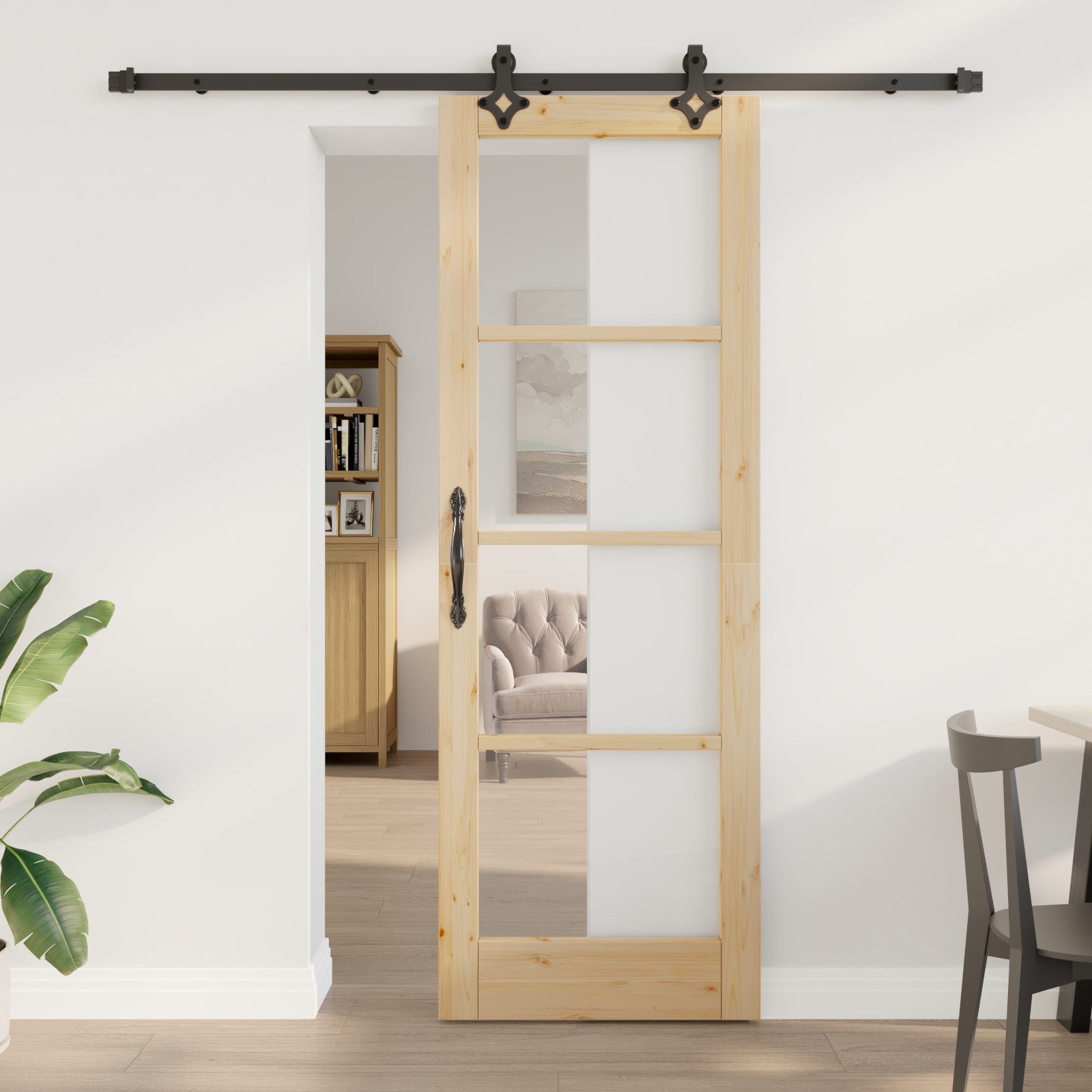 Sliding Door with Hardware Set "ORKDAL" Solid Wood & Glass