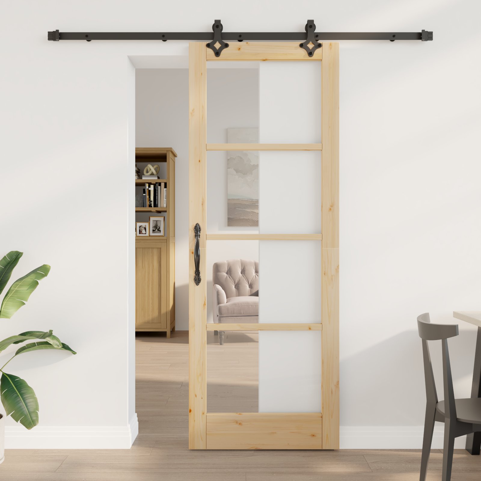 Sliding Door with Hardware Set "ORKDAL" Solid Wood & Glass