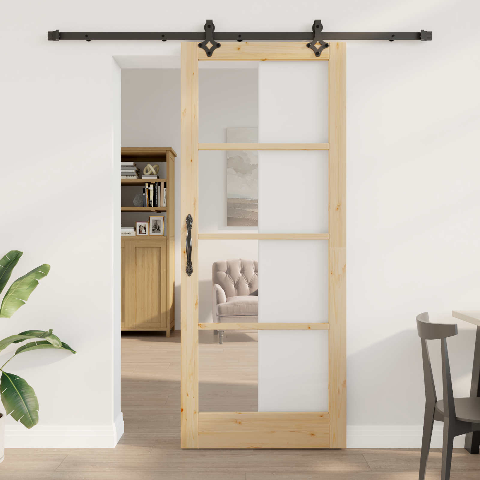 Sliding Door with Hardware Set "ORKDAL" Solid Wood & Glass