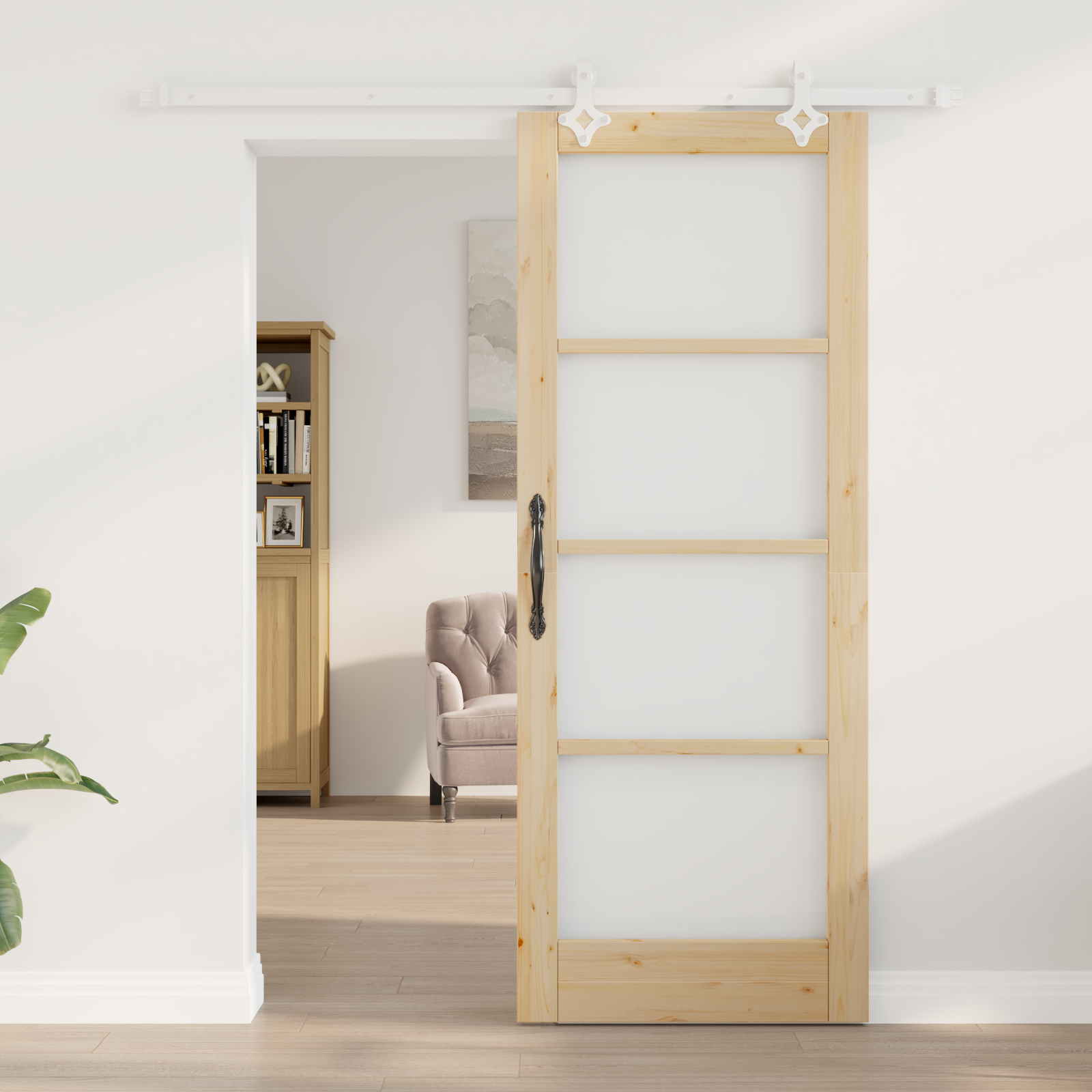 Sliding Door with Hardware Set 78x202 cm Solid Wood Pine - Image 3