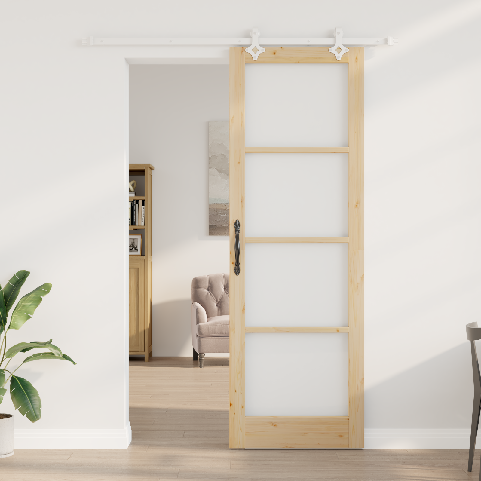 Sliding Door with Hardware Set 78x232 cm Solid Wood Pine - Image 3