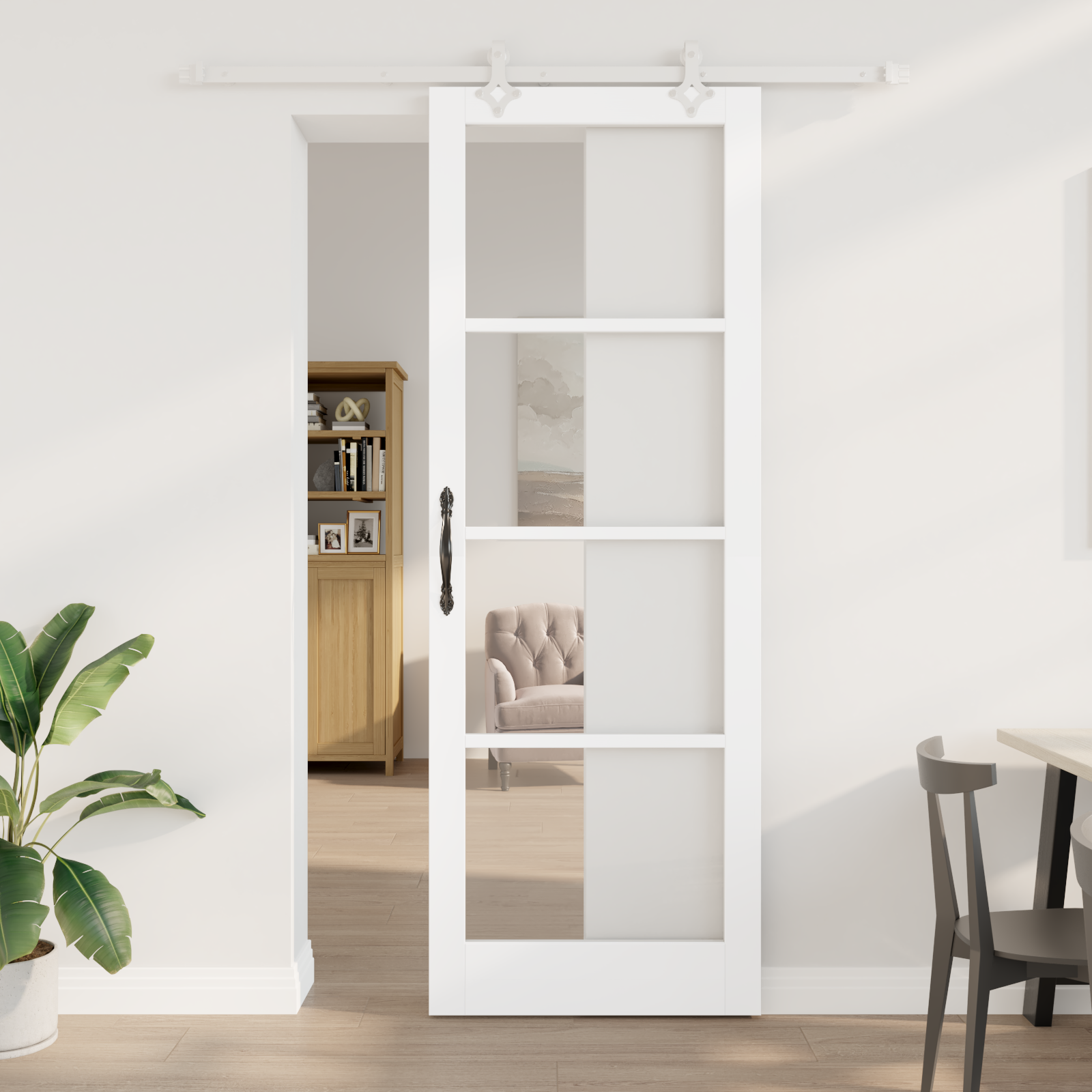 Sliding Door with Hardware Set White 83x232 cm Solid Wood Pine