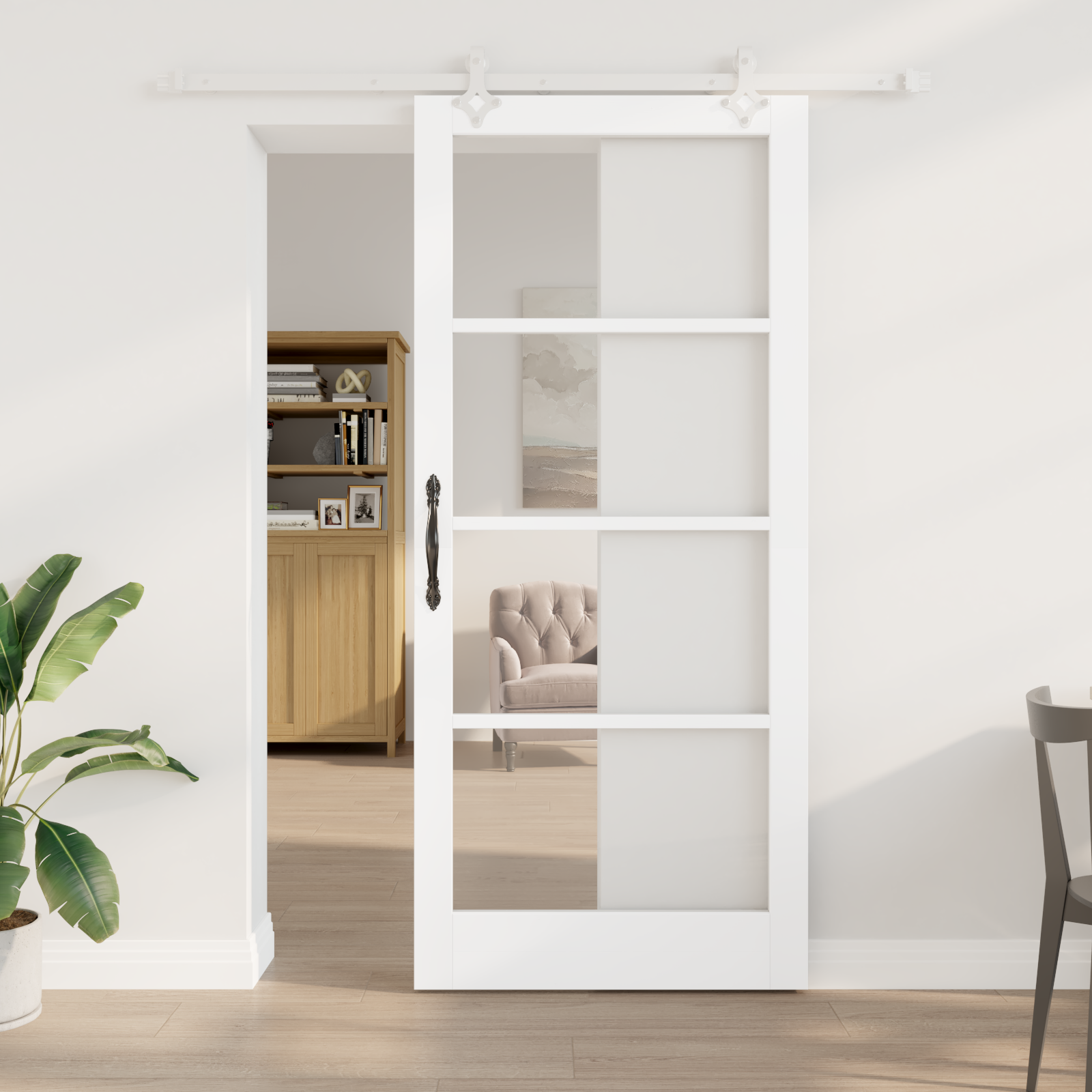 Sliding Door with Hardware Set White 93x211 cm Solid Wood Pine