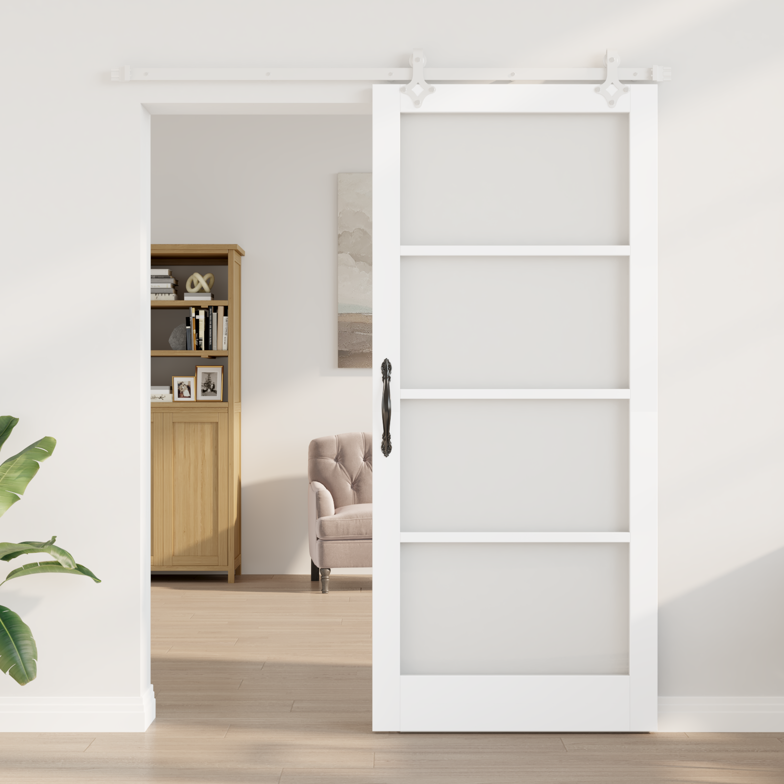 Sliding Door with Hardware Set White 93x211 cm Solid Wood Pine - Image 3